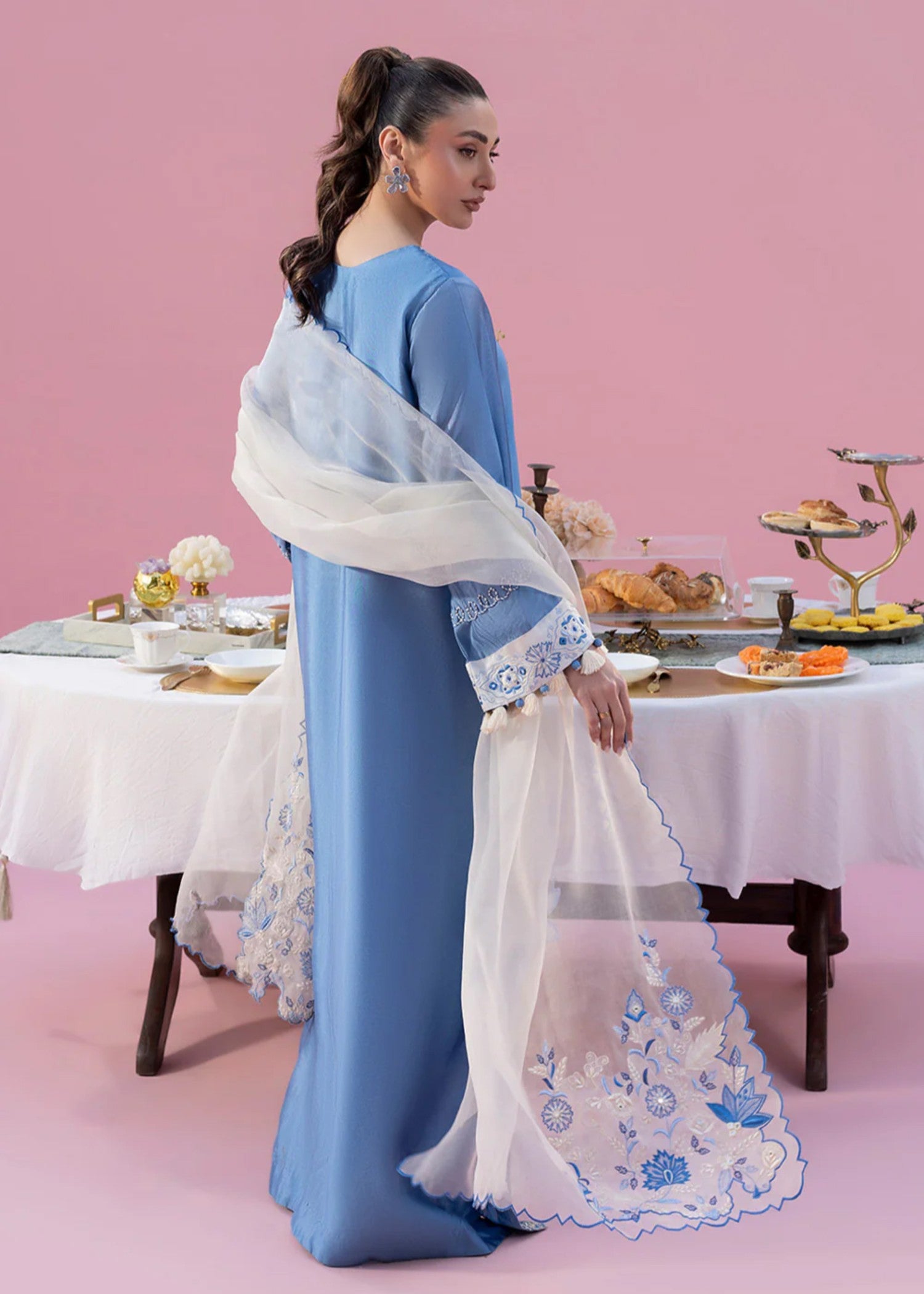 cotton silk Kaftan in Sky blue