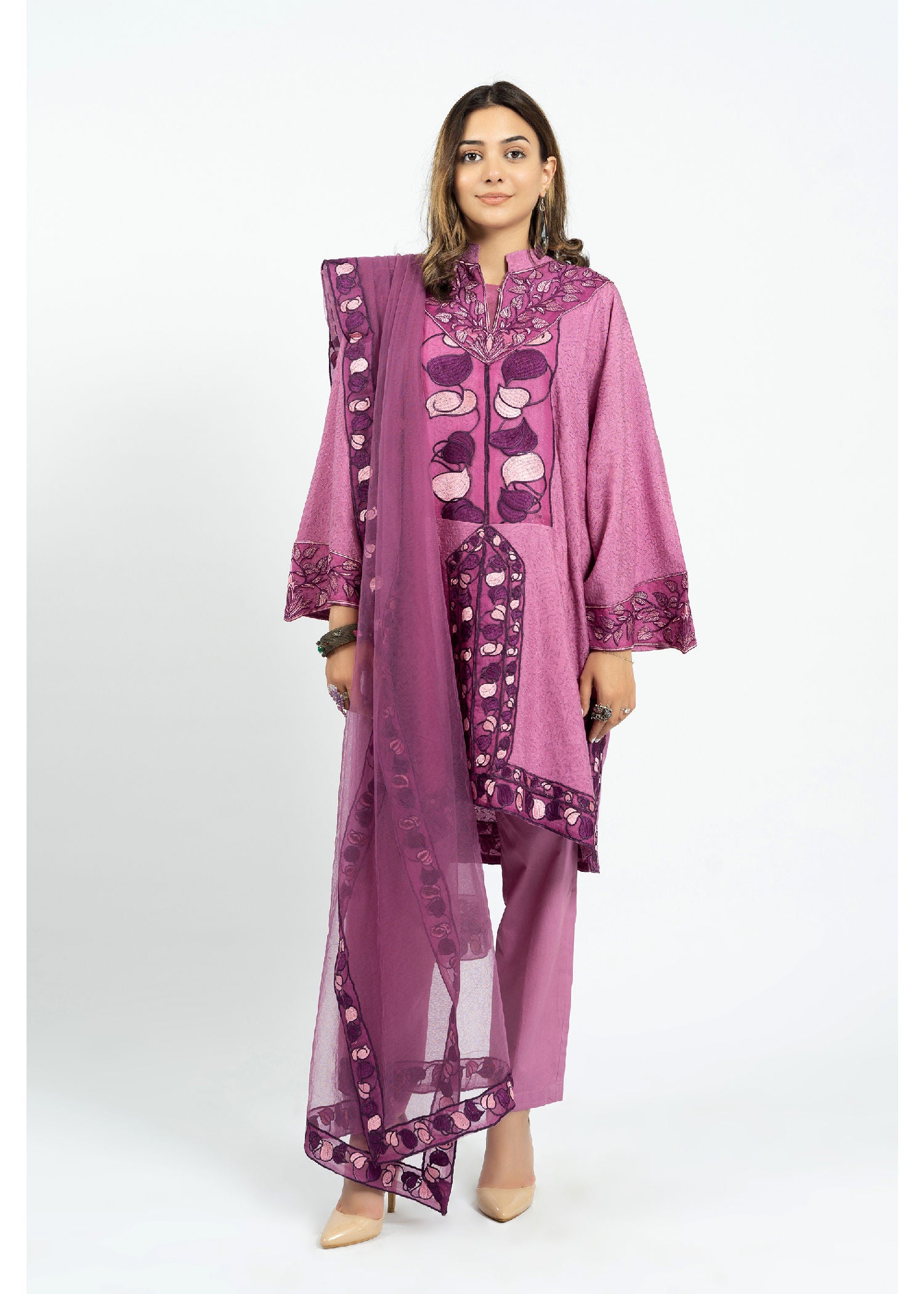cotton net Kurta Set in Purple