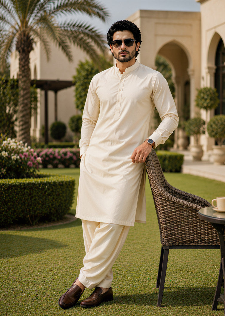 boski Shalwar Kameez in Cream