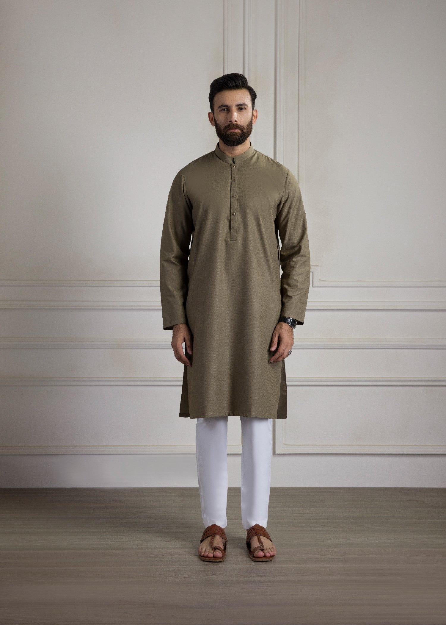 wash & wear Kurta in Warm grey
