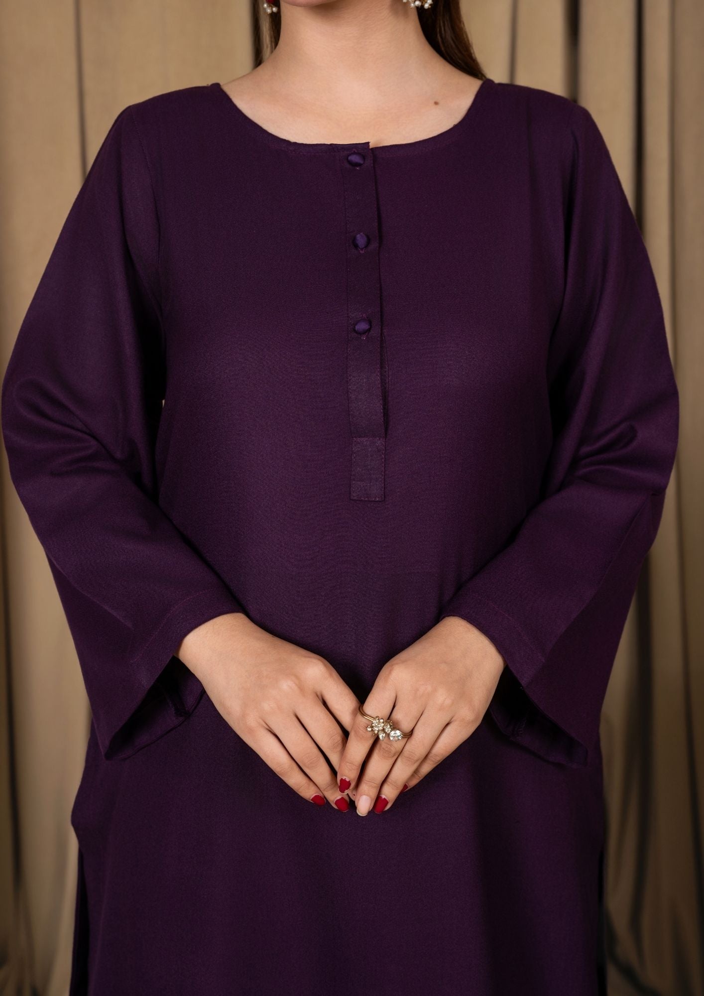 dhanak wool Kurta Set in Deep purple