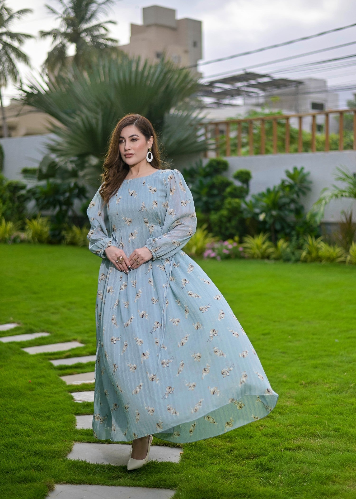 polyester chiffon Maxi in Powder blue