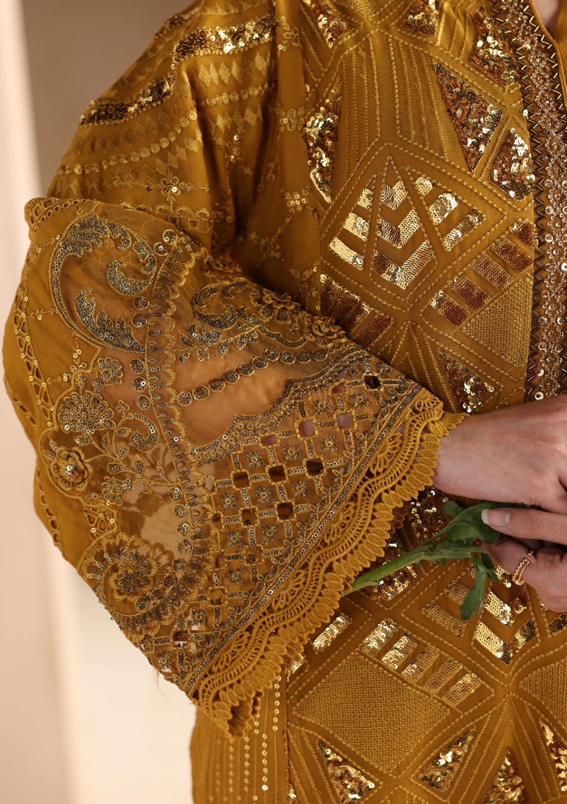 chiffon Kurta Set in Mari gold