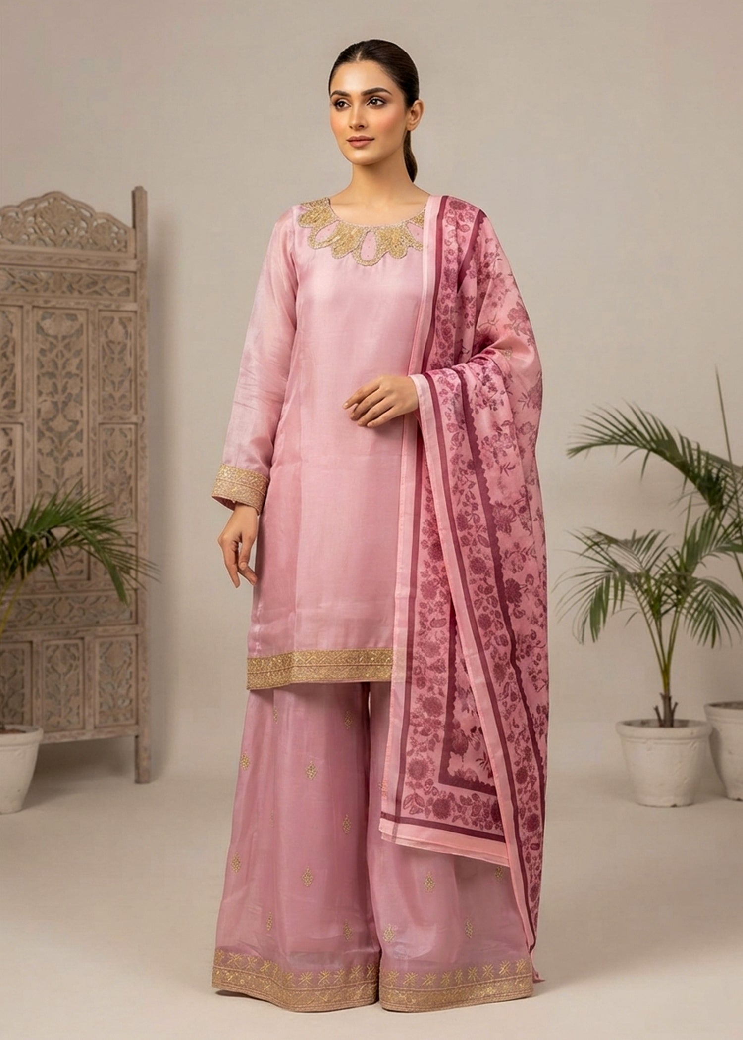 silk Kurta Set in Pastel pink