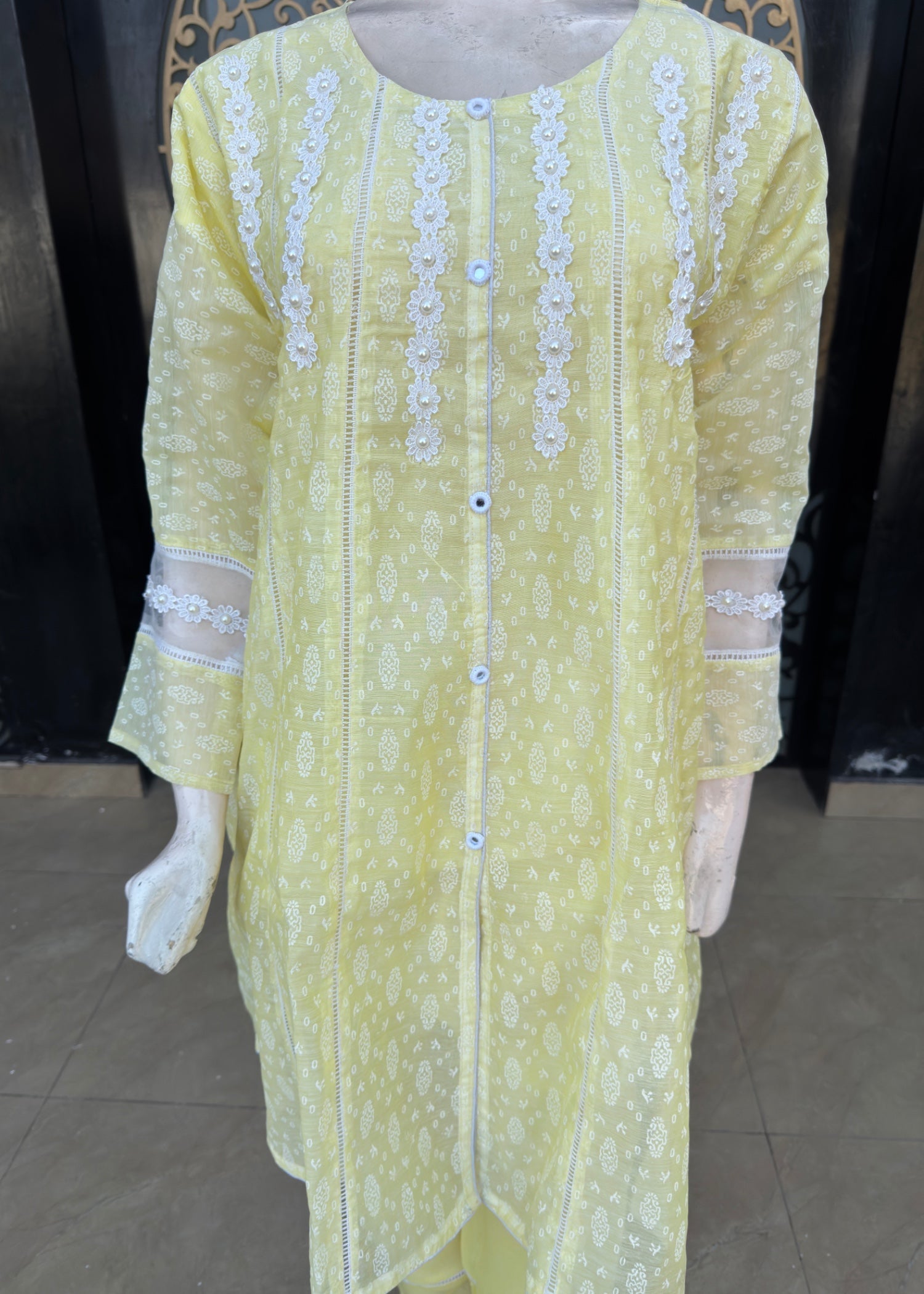 paper lawn Short Frock in Lemon
