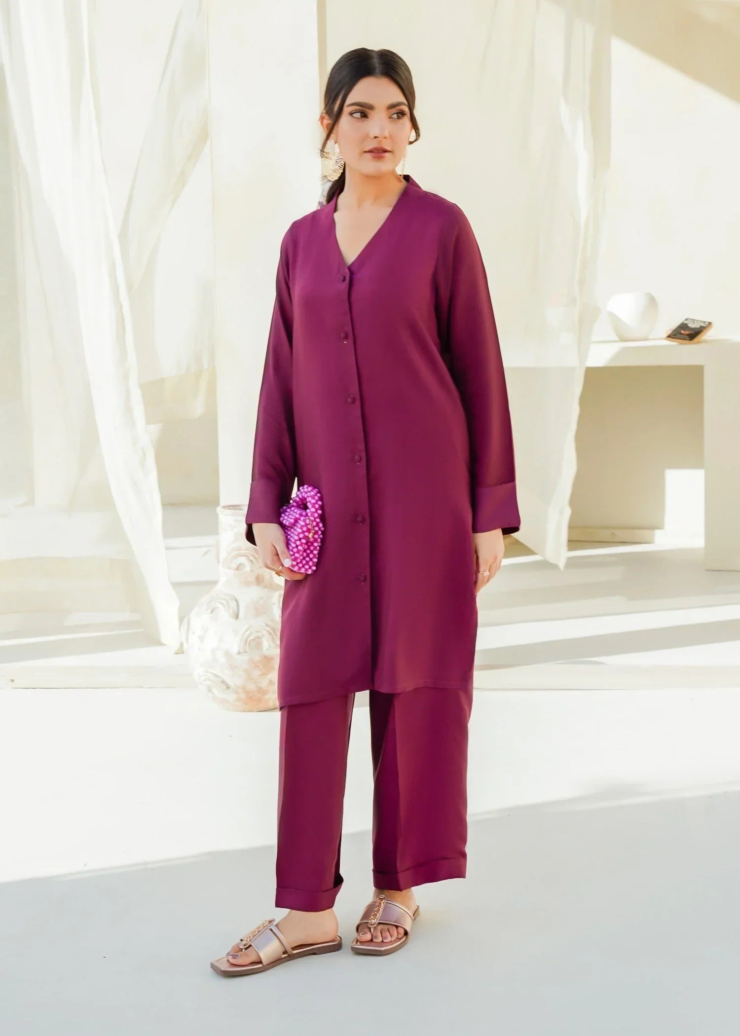 cotton silk Co ord Sets in Burgundy