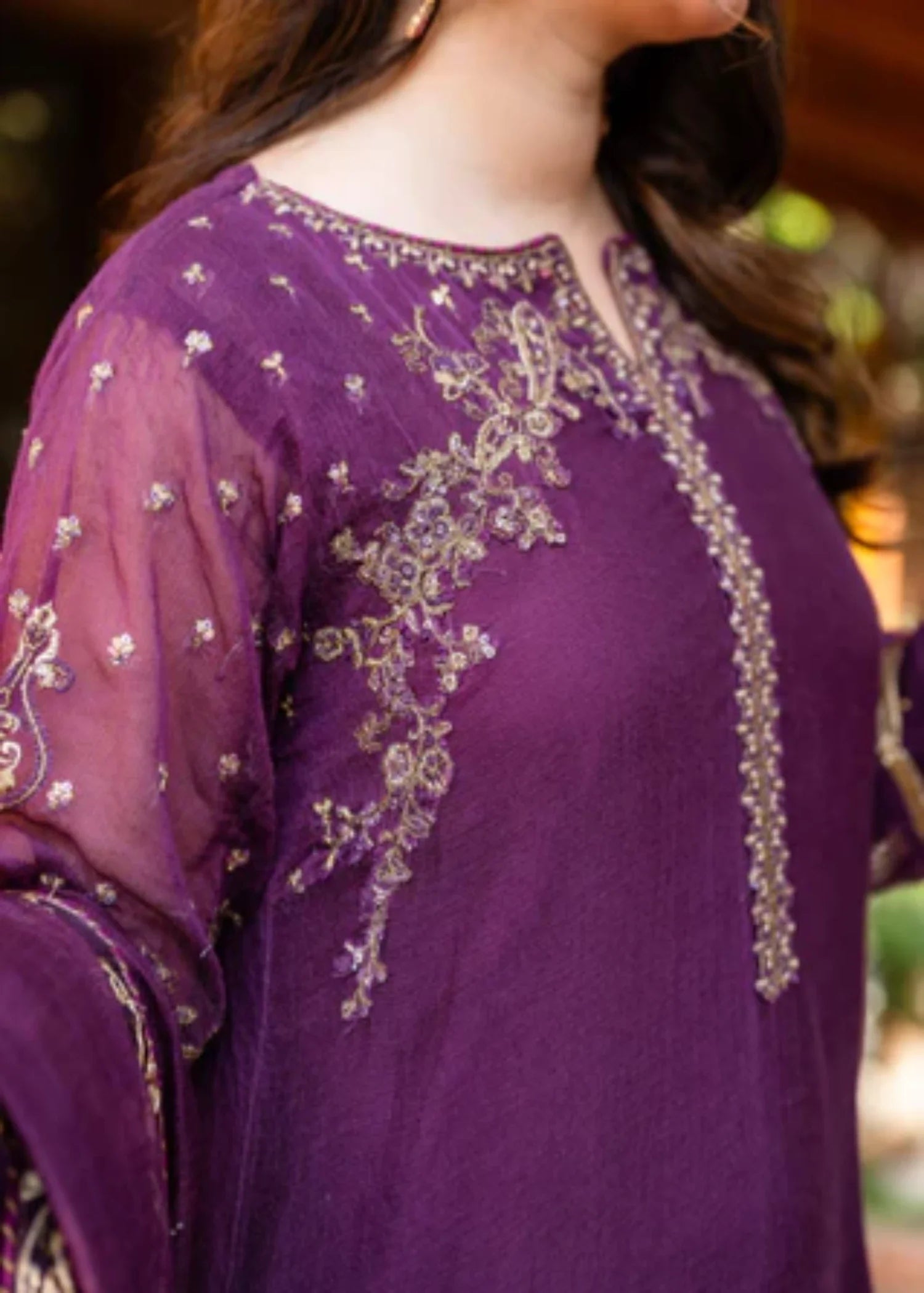 khaddi net Kurta Set in Purple