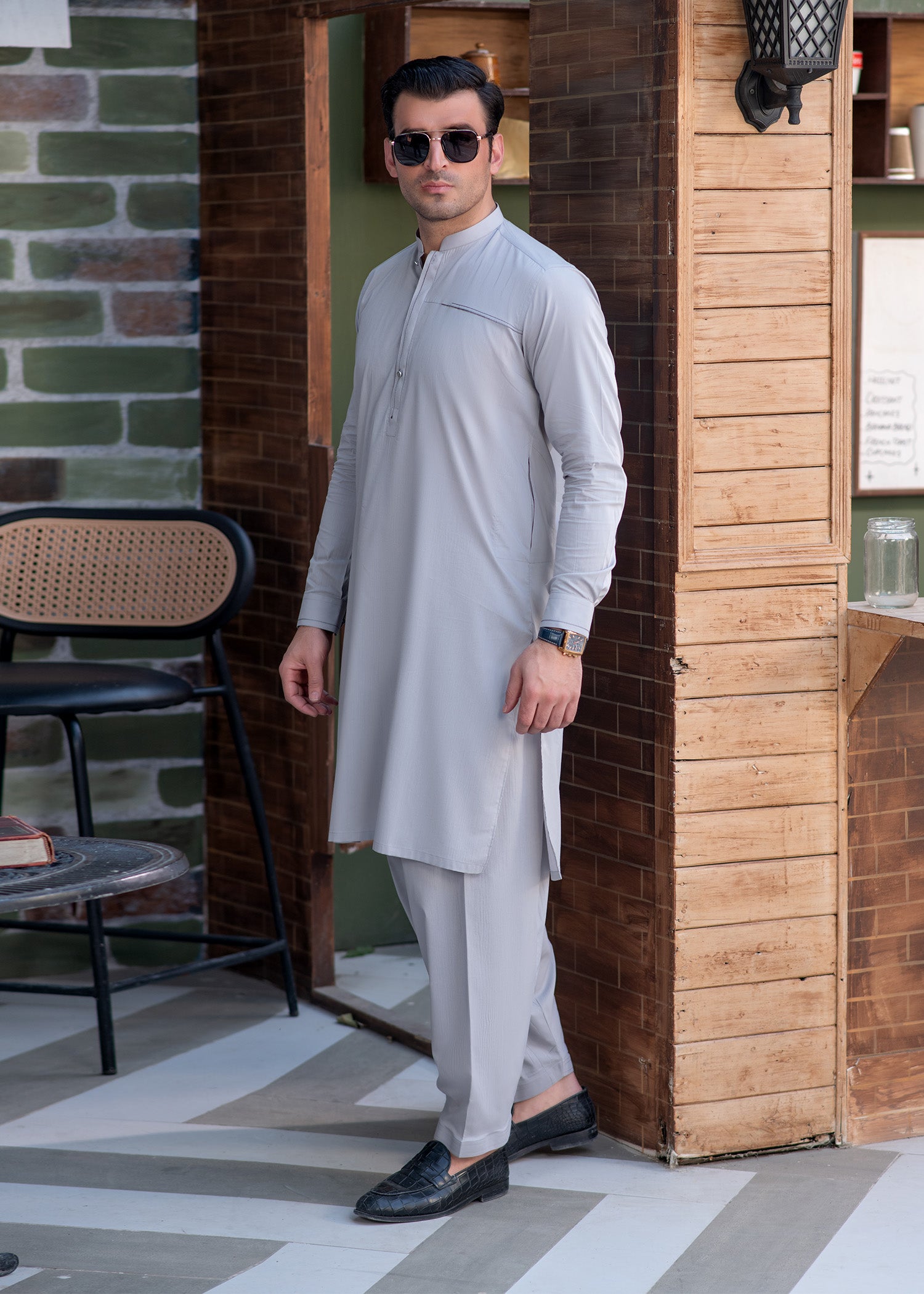 cotton Shalwar Kameez in Smoke grey