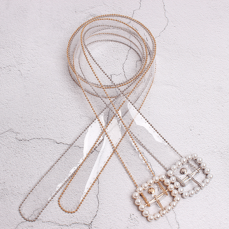 Transparent Plastic Pearl Buckle Women'S Belt