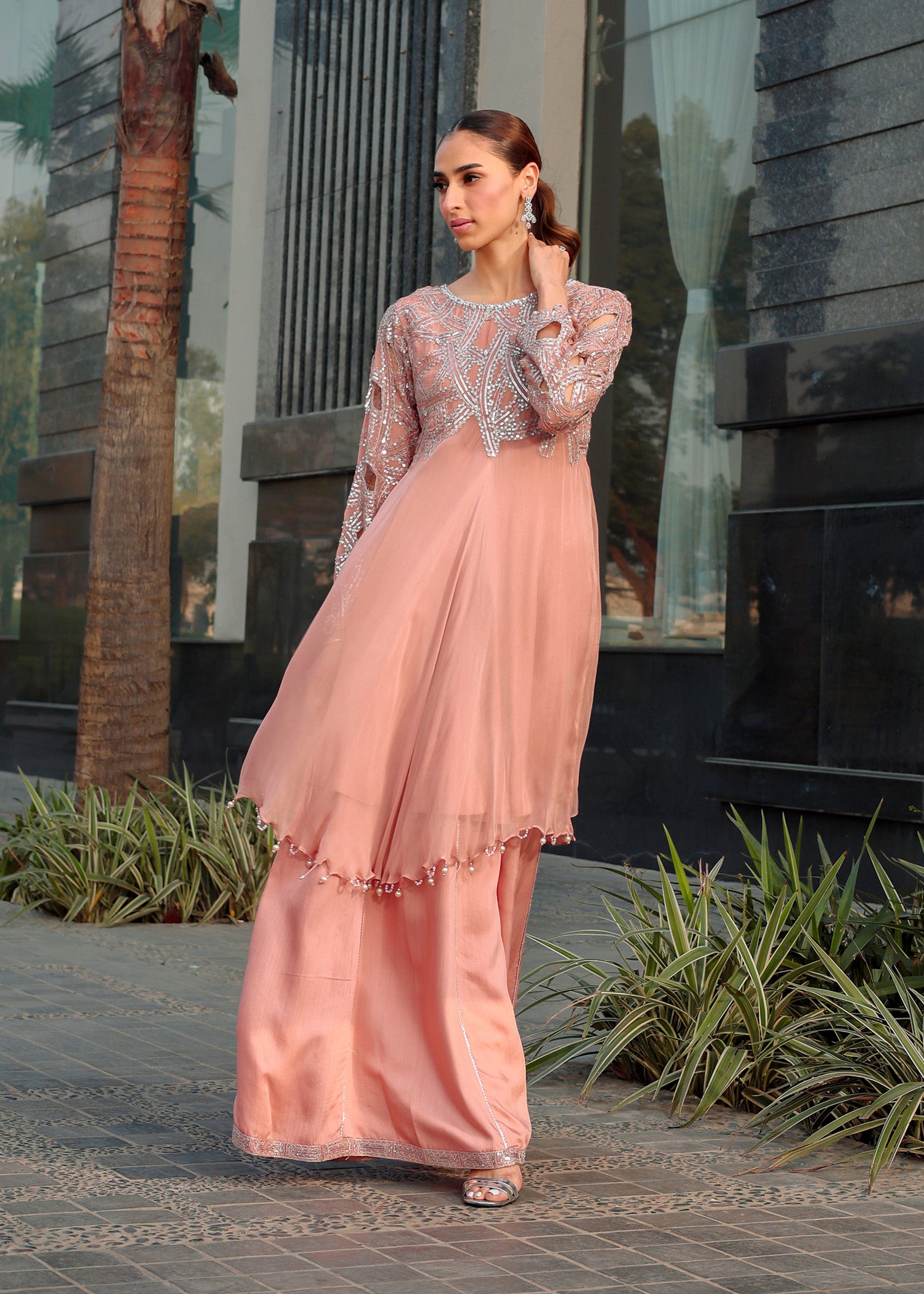 chiffon Short Frock in Peach orange