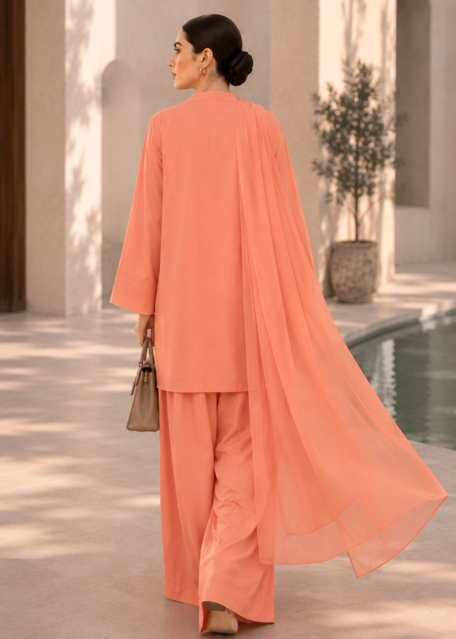 pure cotton Kurta Set in Apricot orange