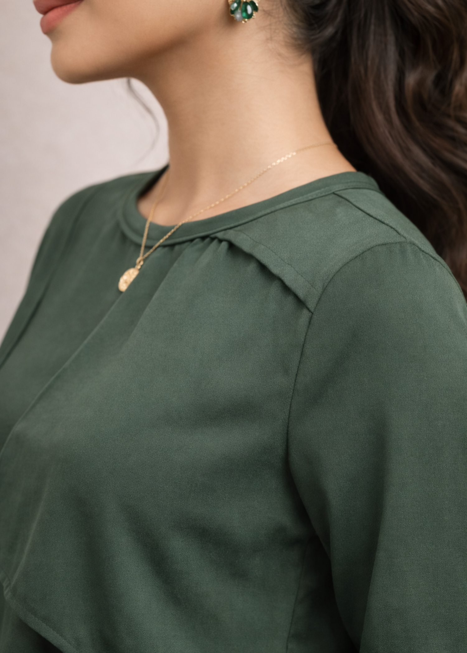 satin polyester Top in Bottle green