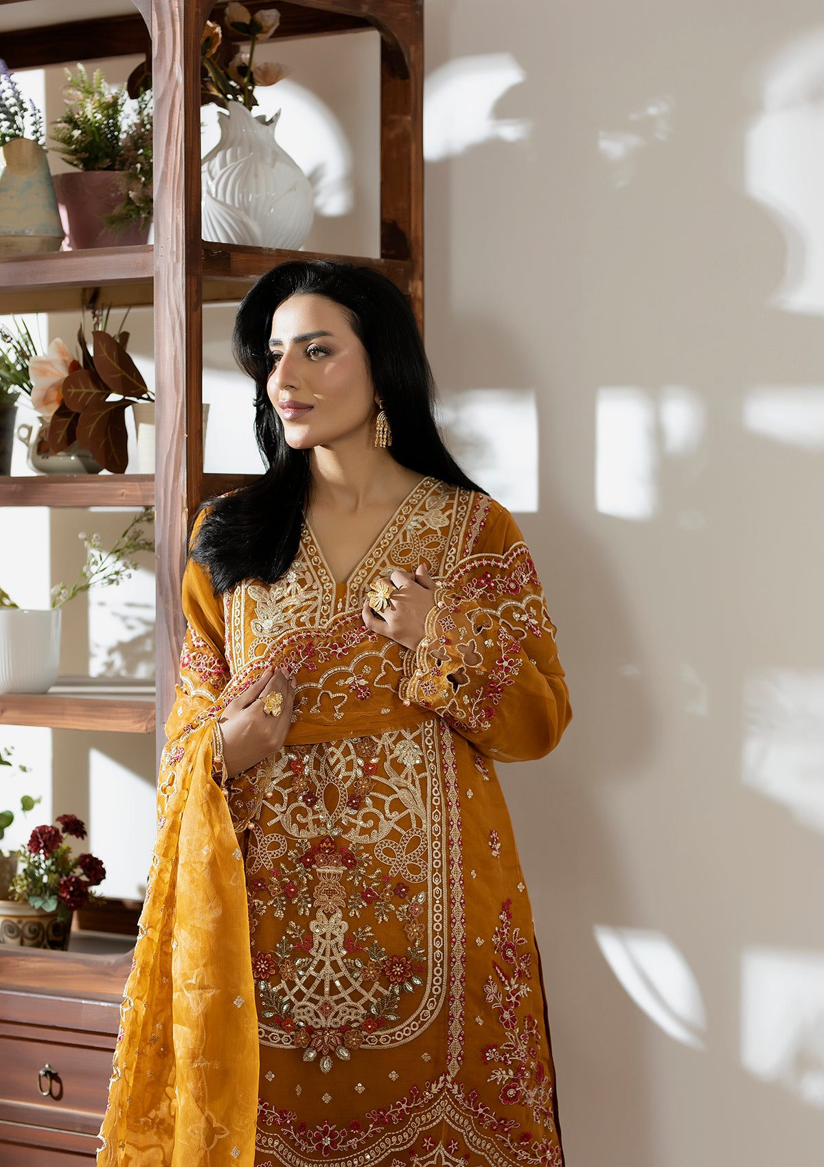 organza Kurta Set in Mustard