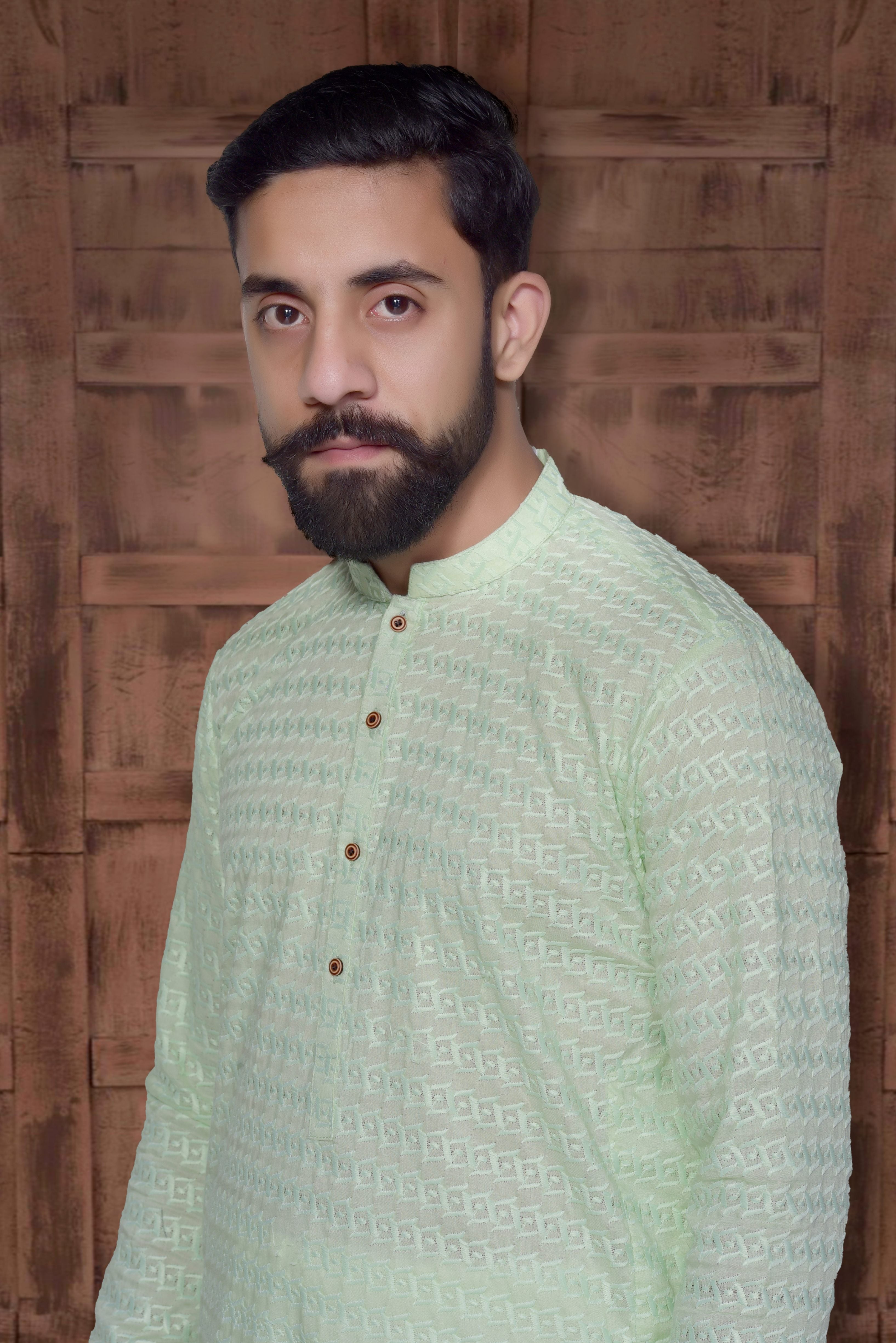 chikankari cotton Kurta in Mint green