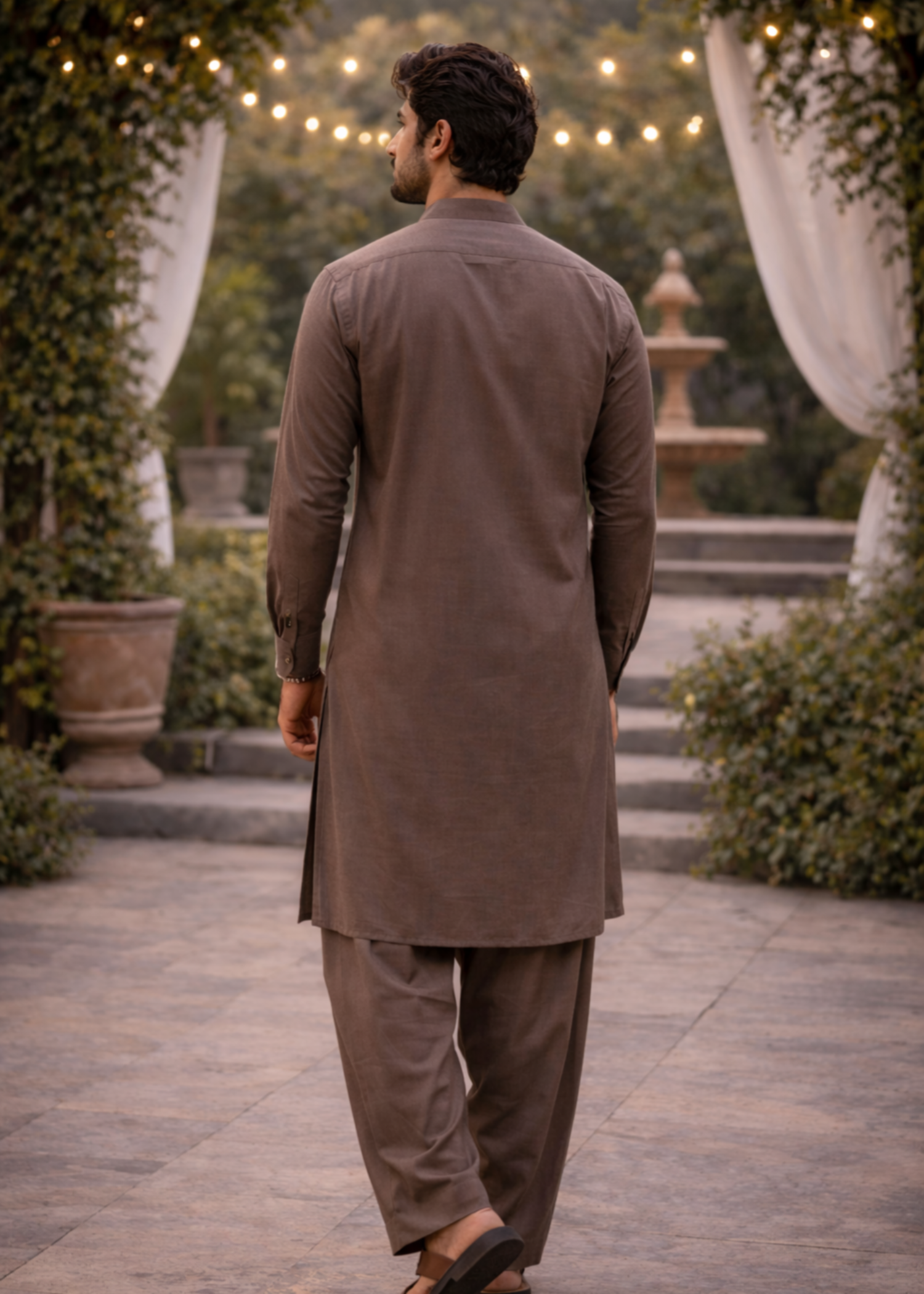 textured wash & wear Shalwar Kameez in Earth brown