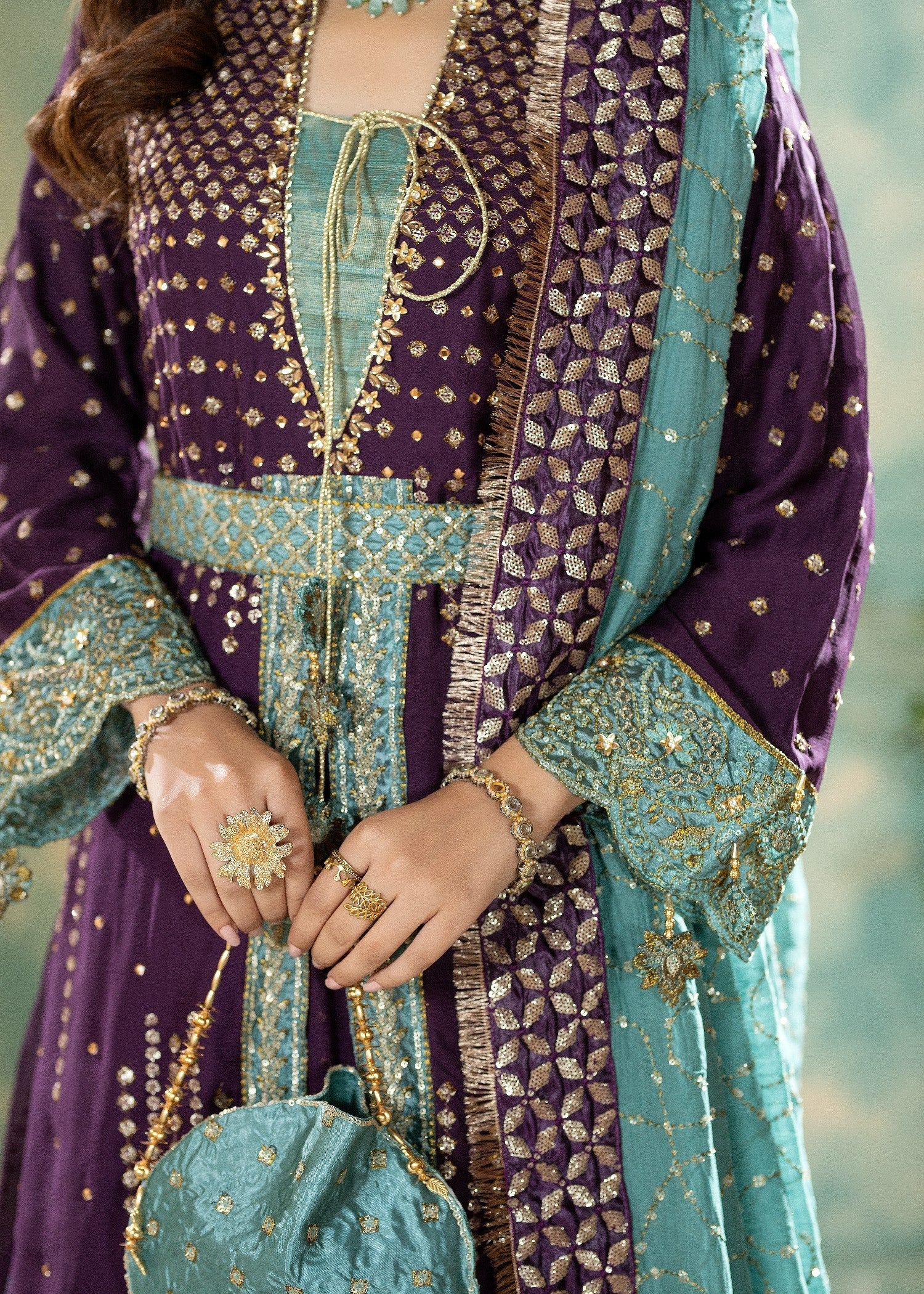 chiffon Lehenga in Plum