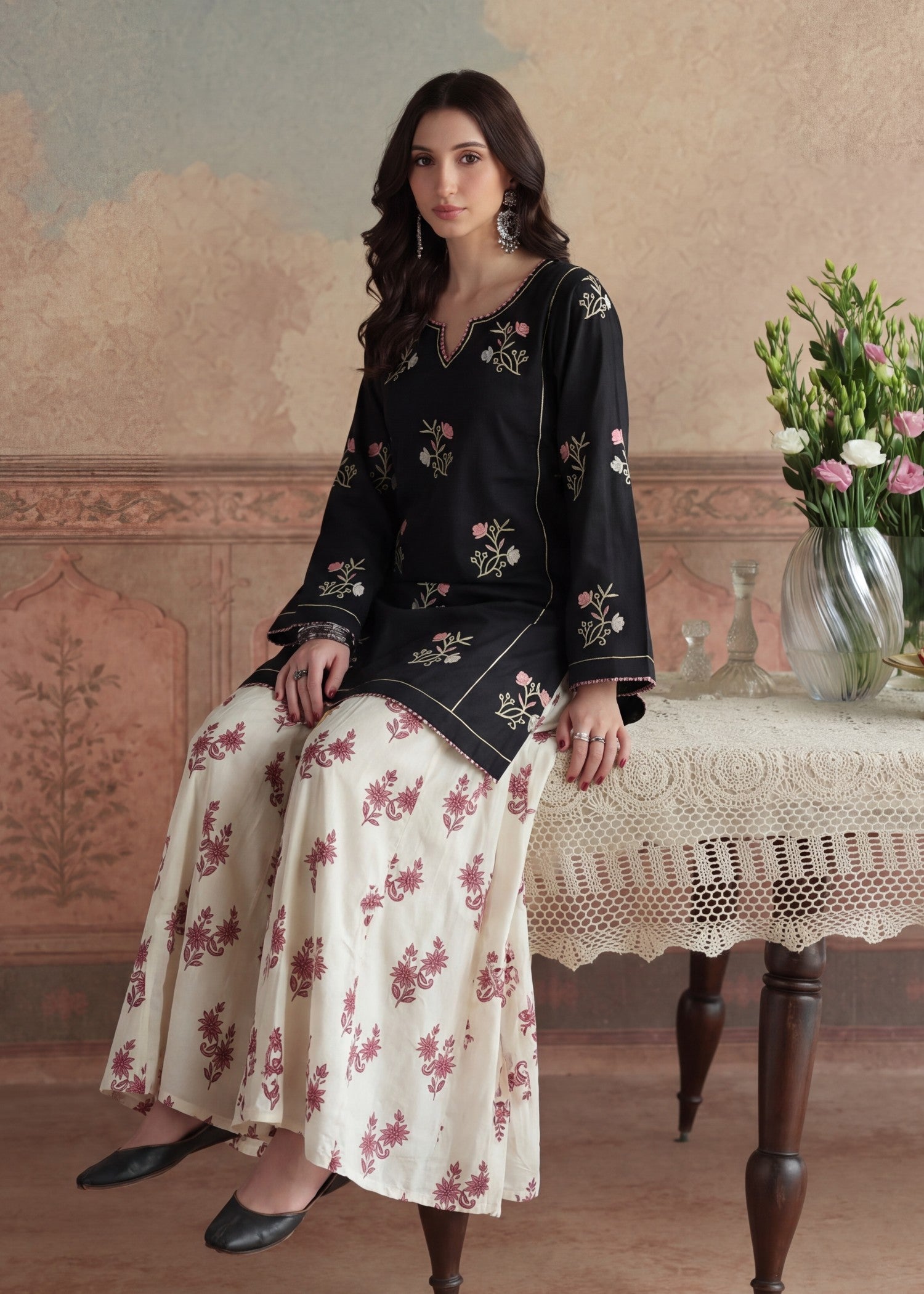 lawn Sharara in Black