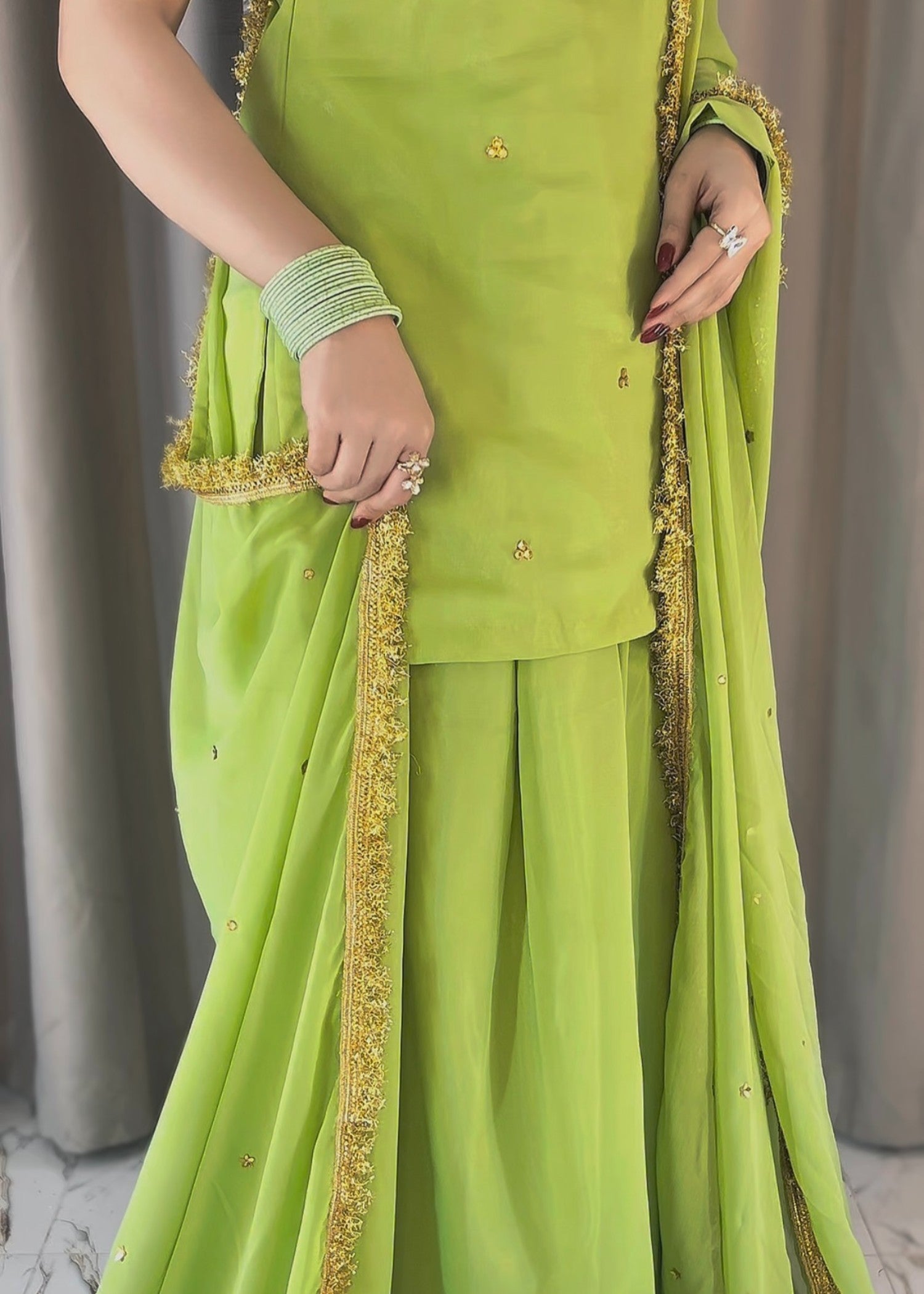 lawn Sharara in Herb green