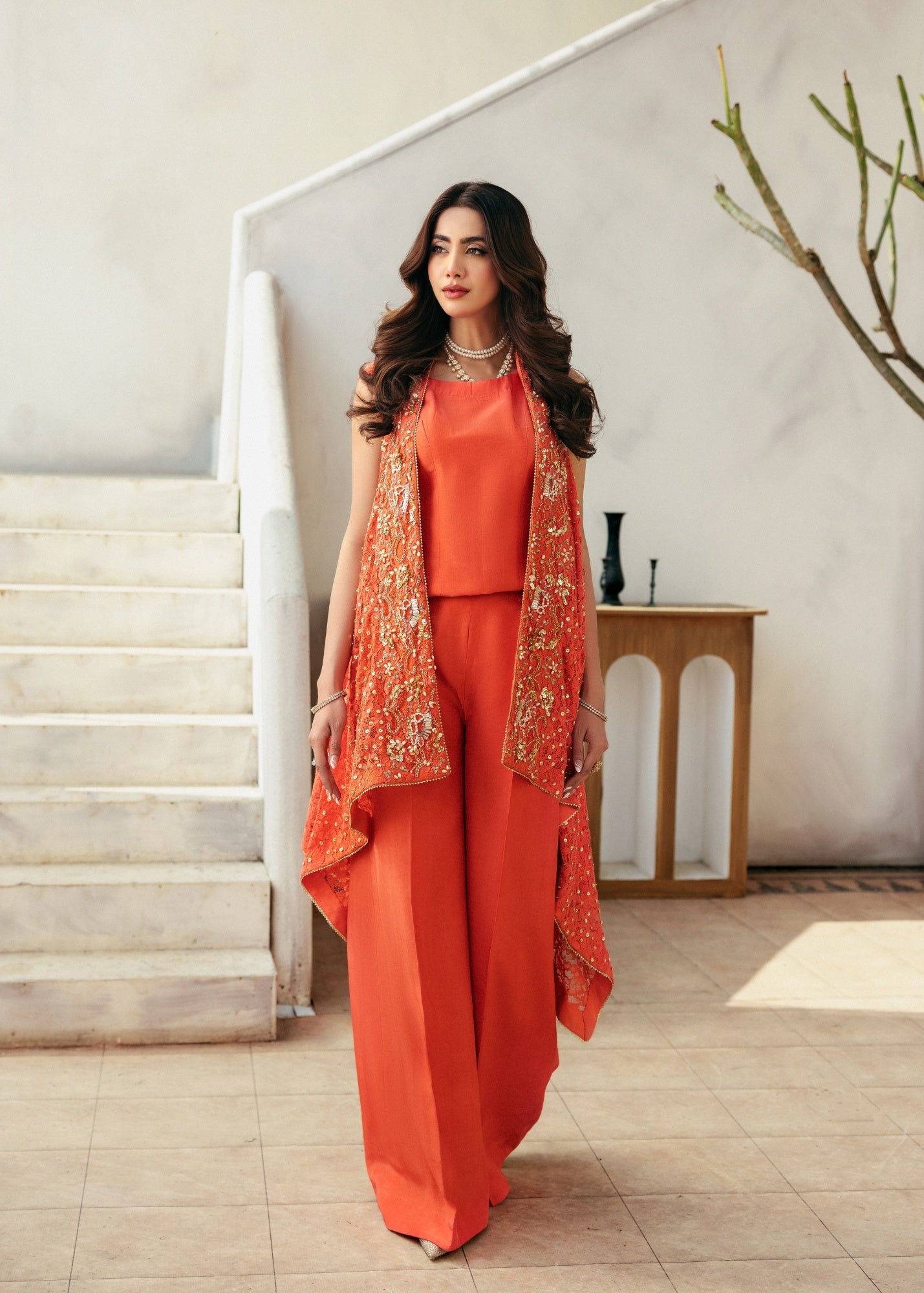 pk grip silk Gown in Burnt orange
