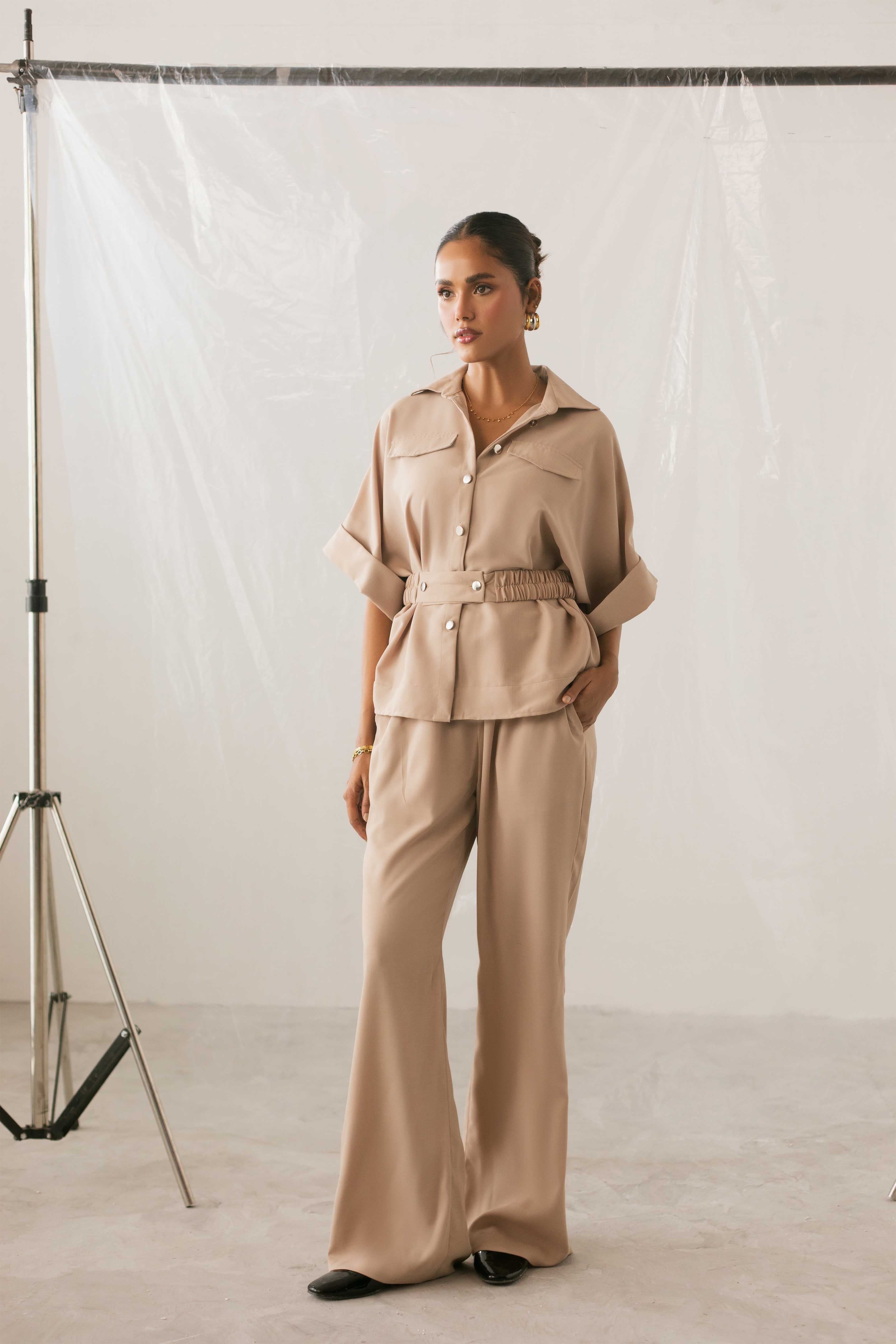polyester nylon Trousers in Beige