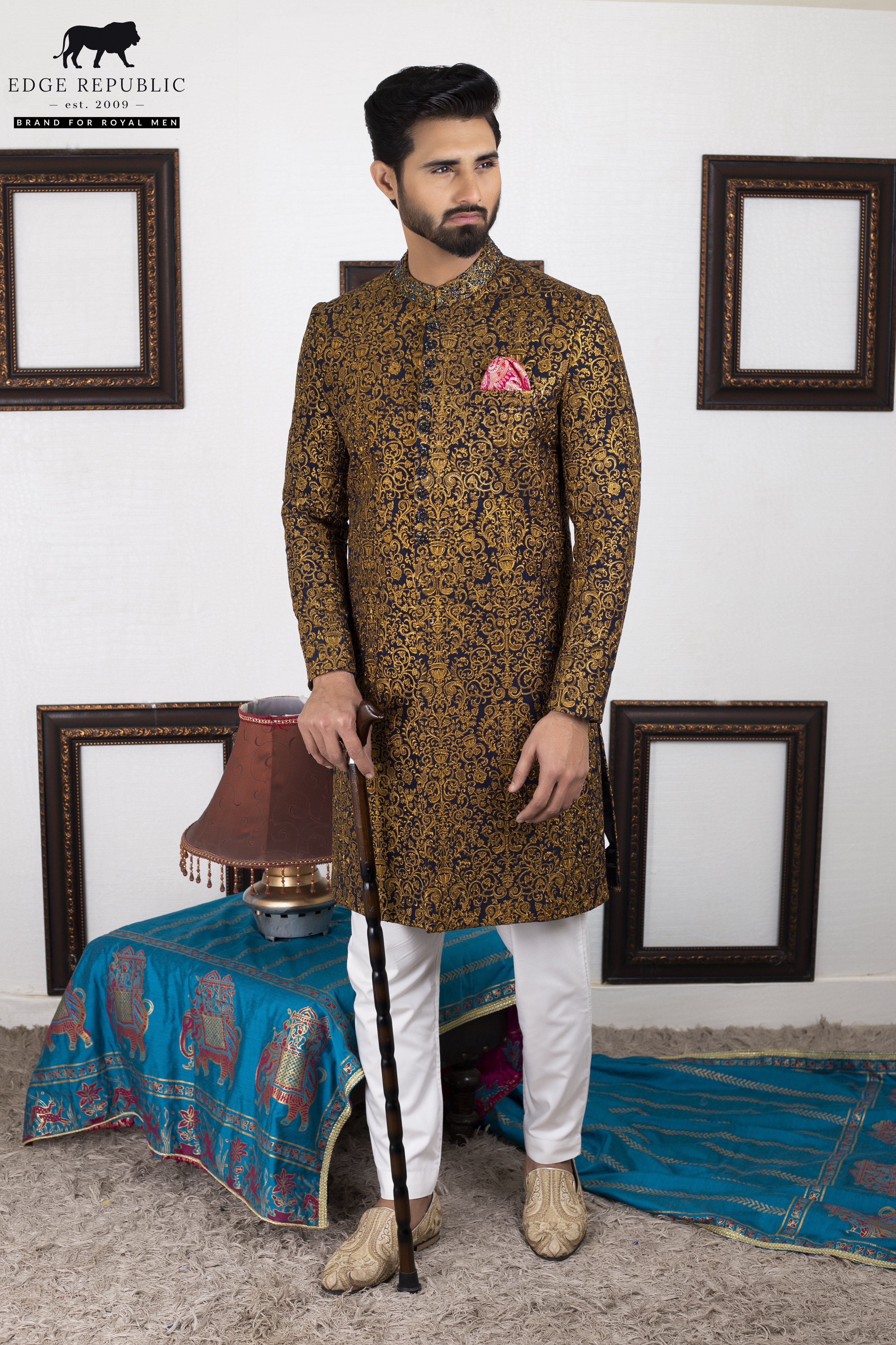 raw silk Sherwani in Copper