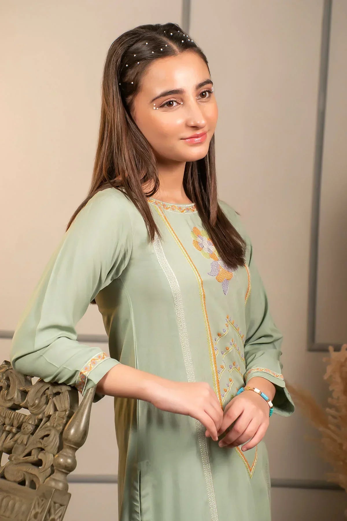 cotton Kurta Set in Sage green