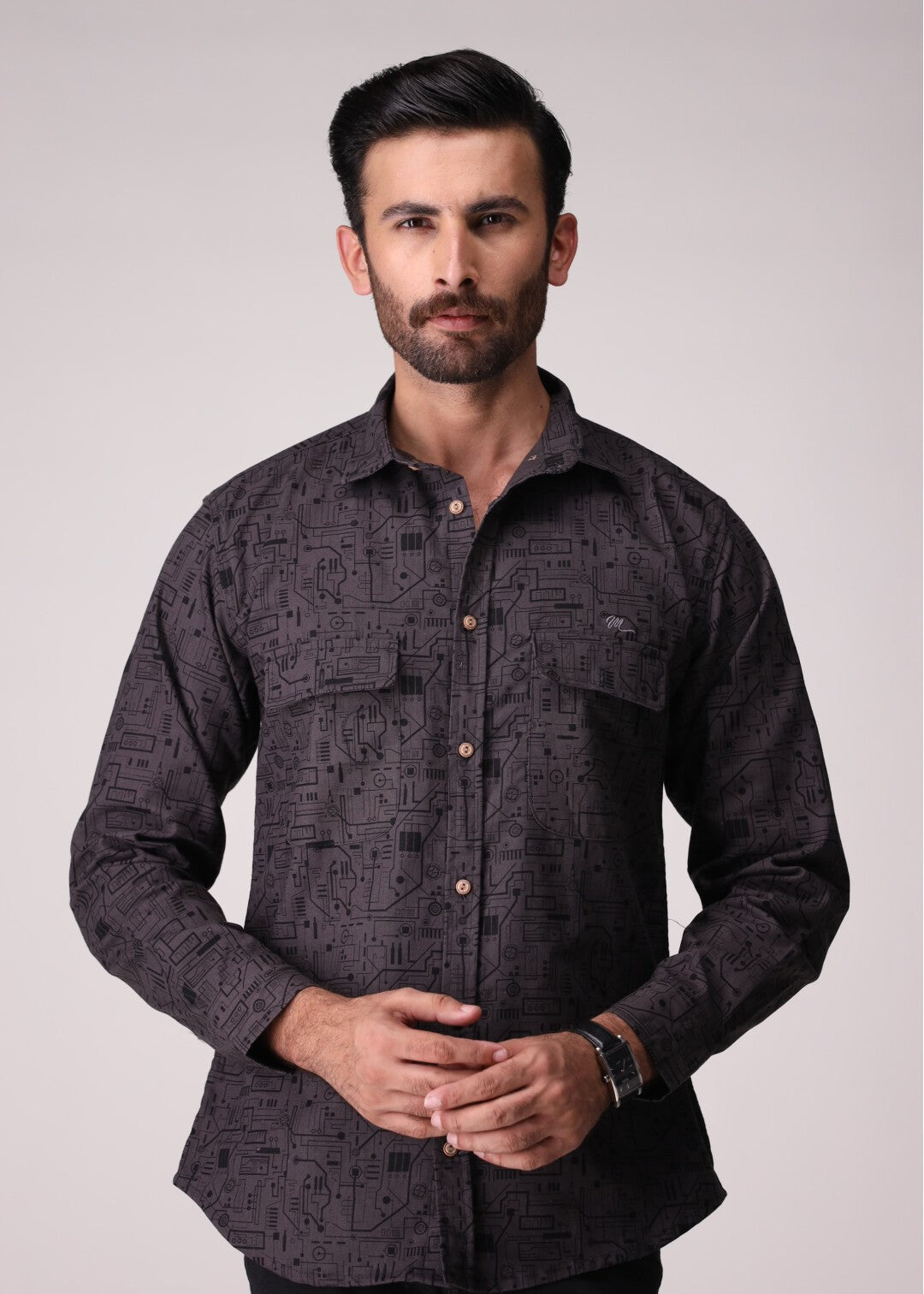 flannel Casual Shirt in Charcoal black