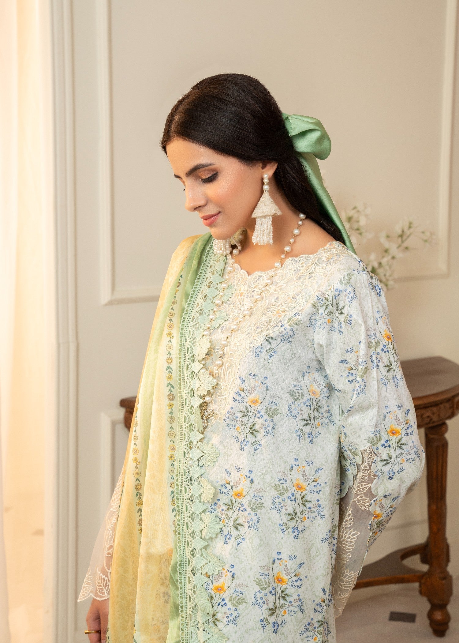 lawn cotton Kurta Set in Cloud blue