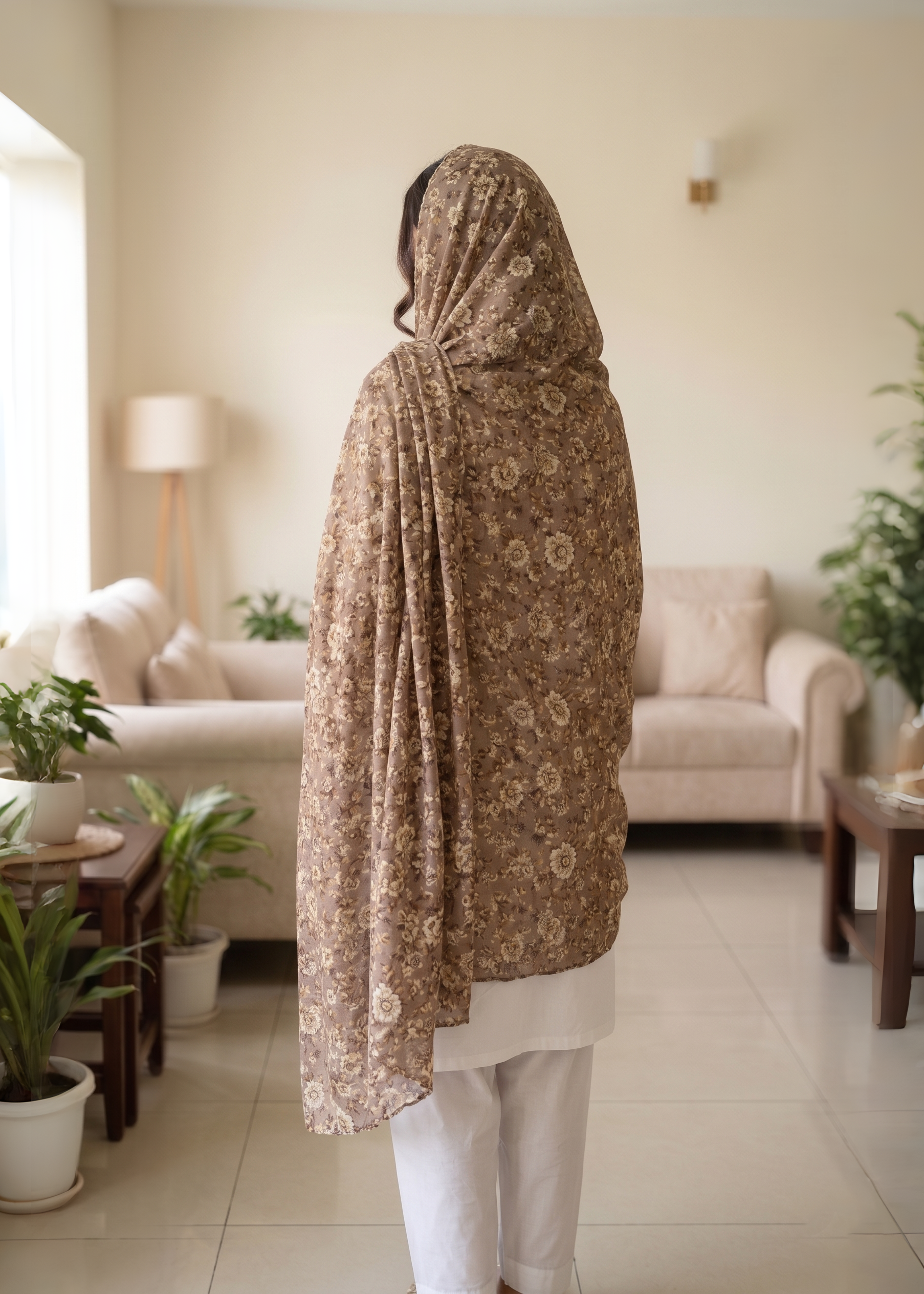 lawn Chaddar in Khaki brown, brown