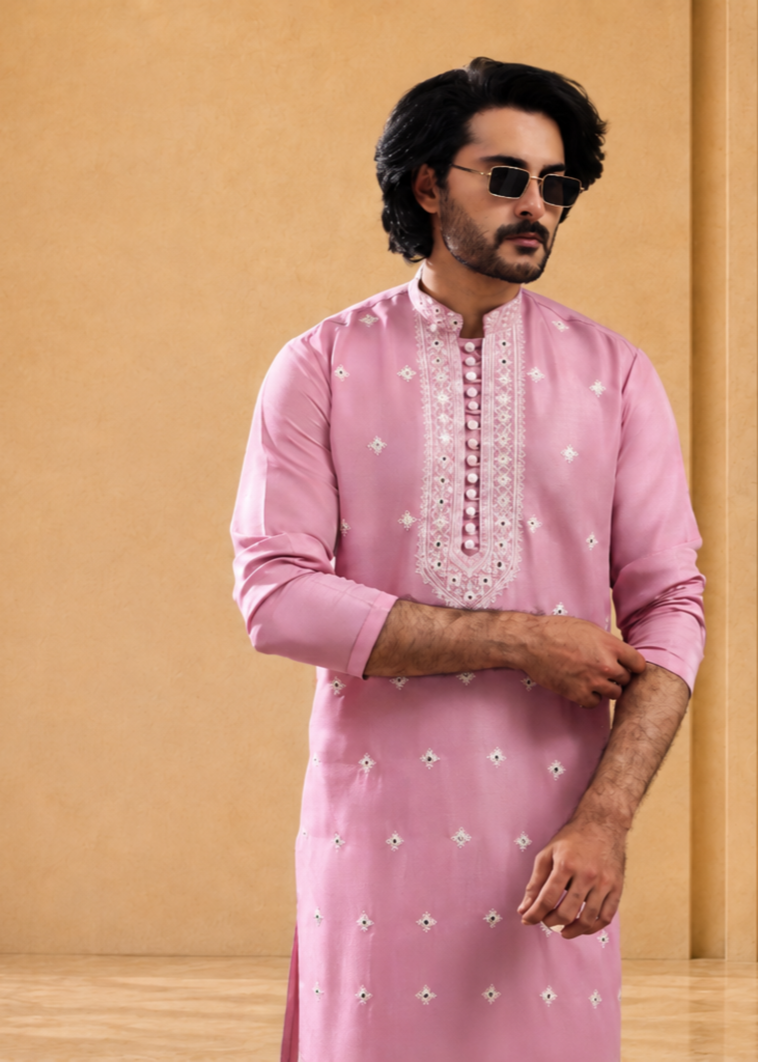 cotton silk Kurta Set in Rose pink