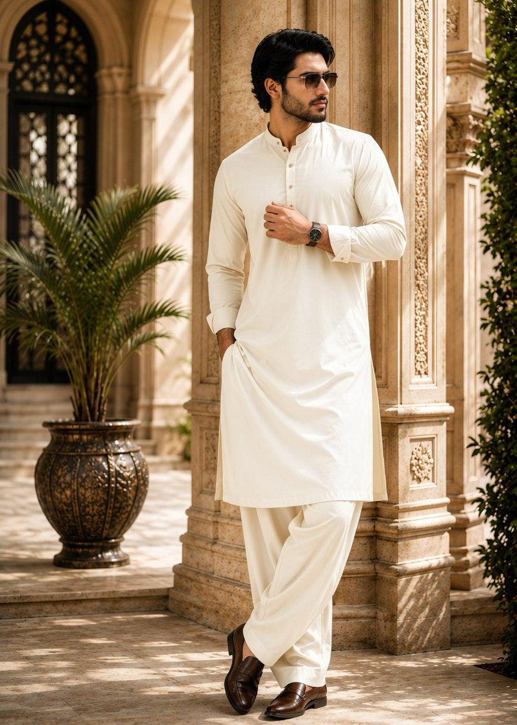 boski Shalwar Kameez in Cream