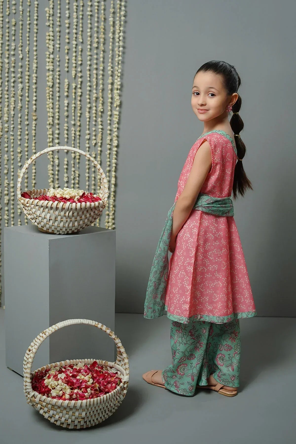bemberg crinkle chiffon Short Frock in Pink
