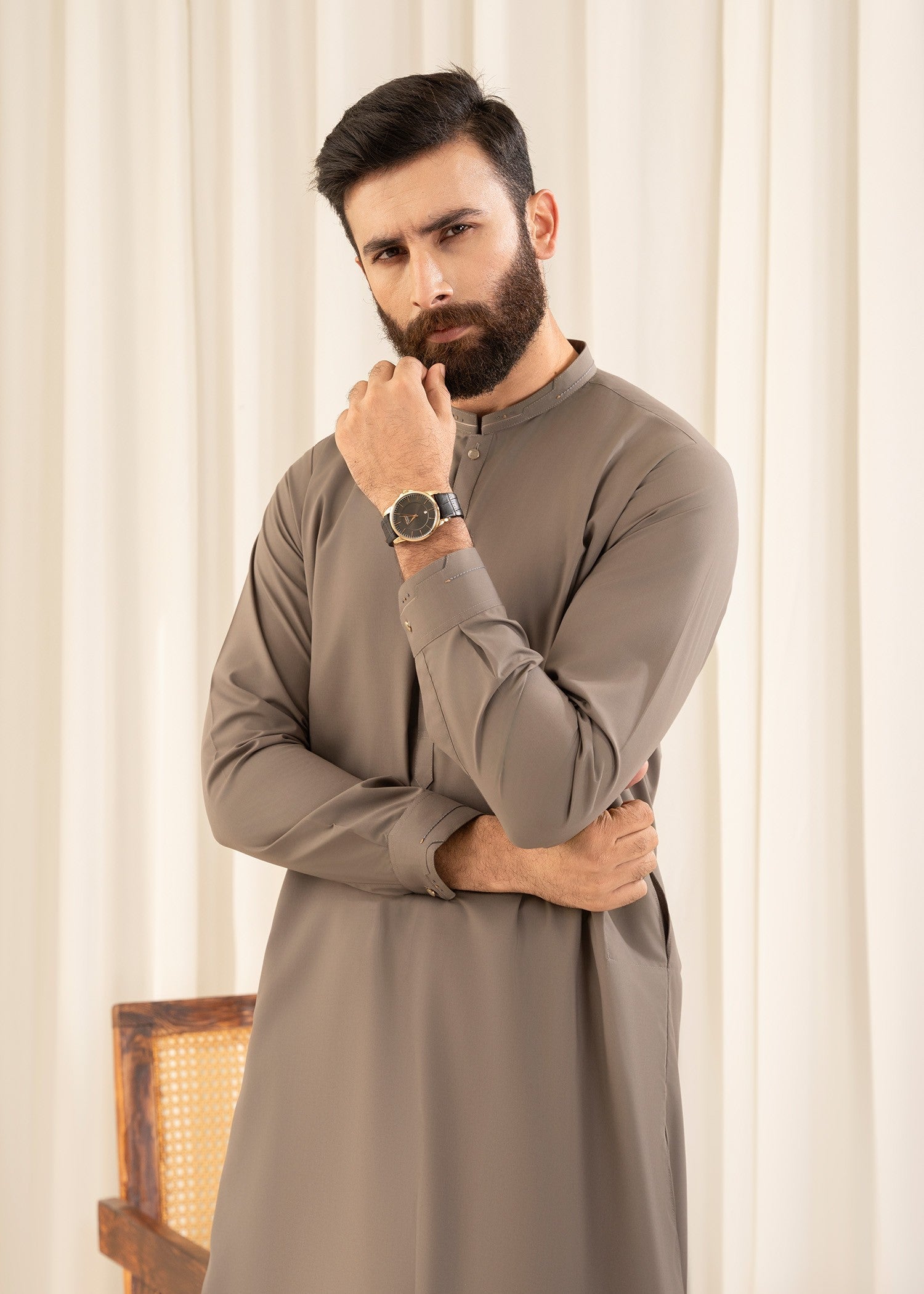 wash & wear Shalwar Kameez in Brown by Buraq