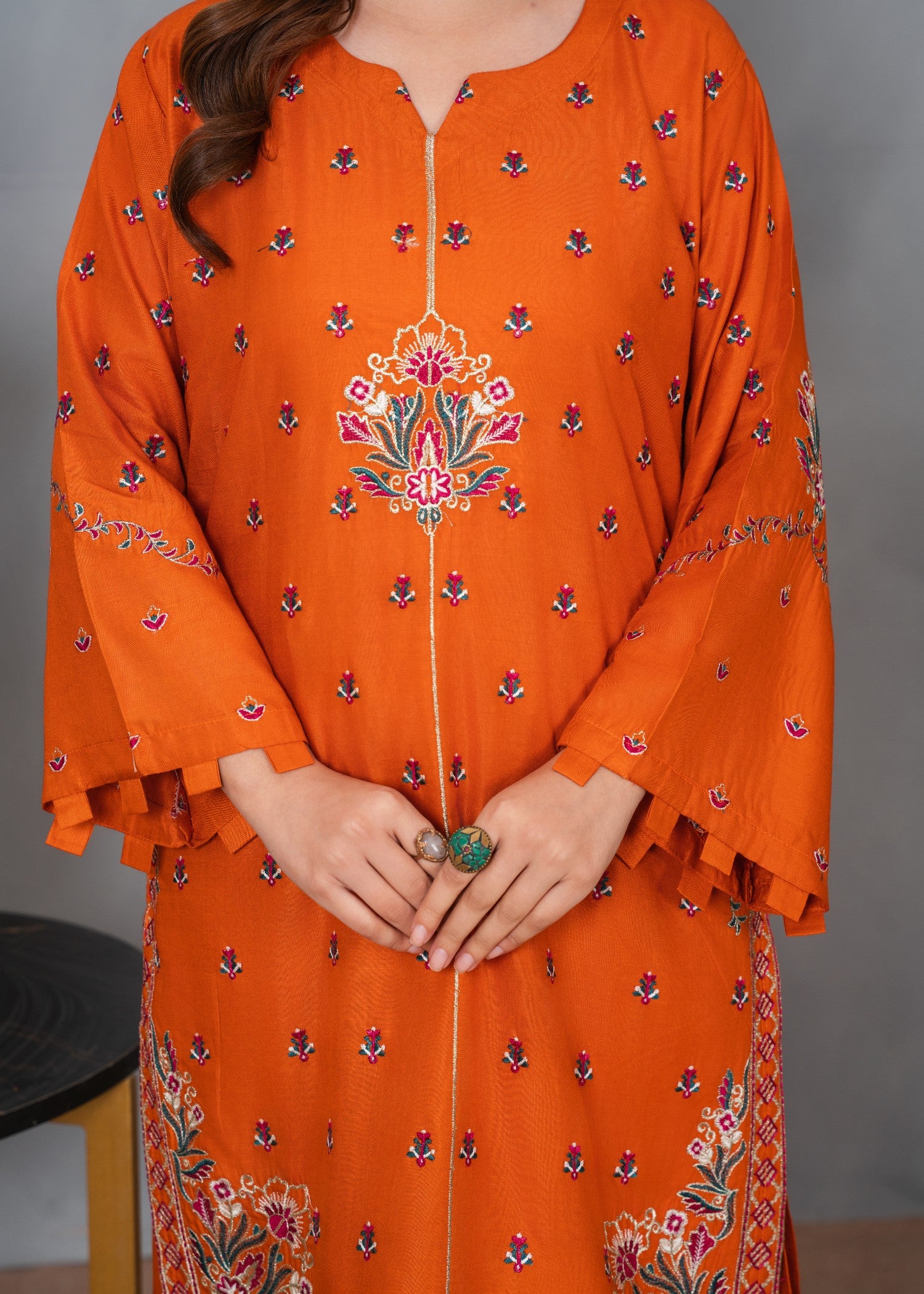 linen Kurta Set in Orange
