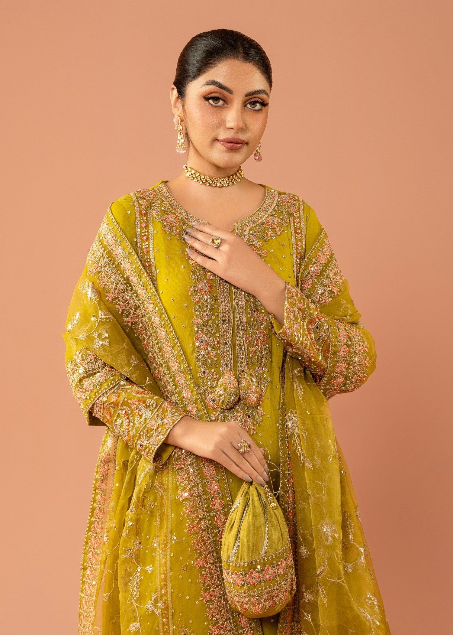 chiffon Kurta Set in Straw