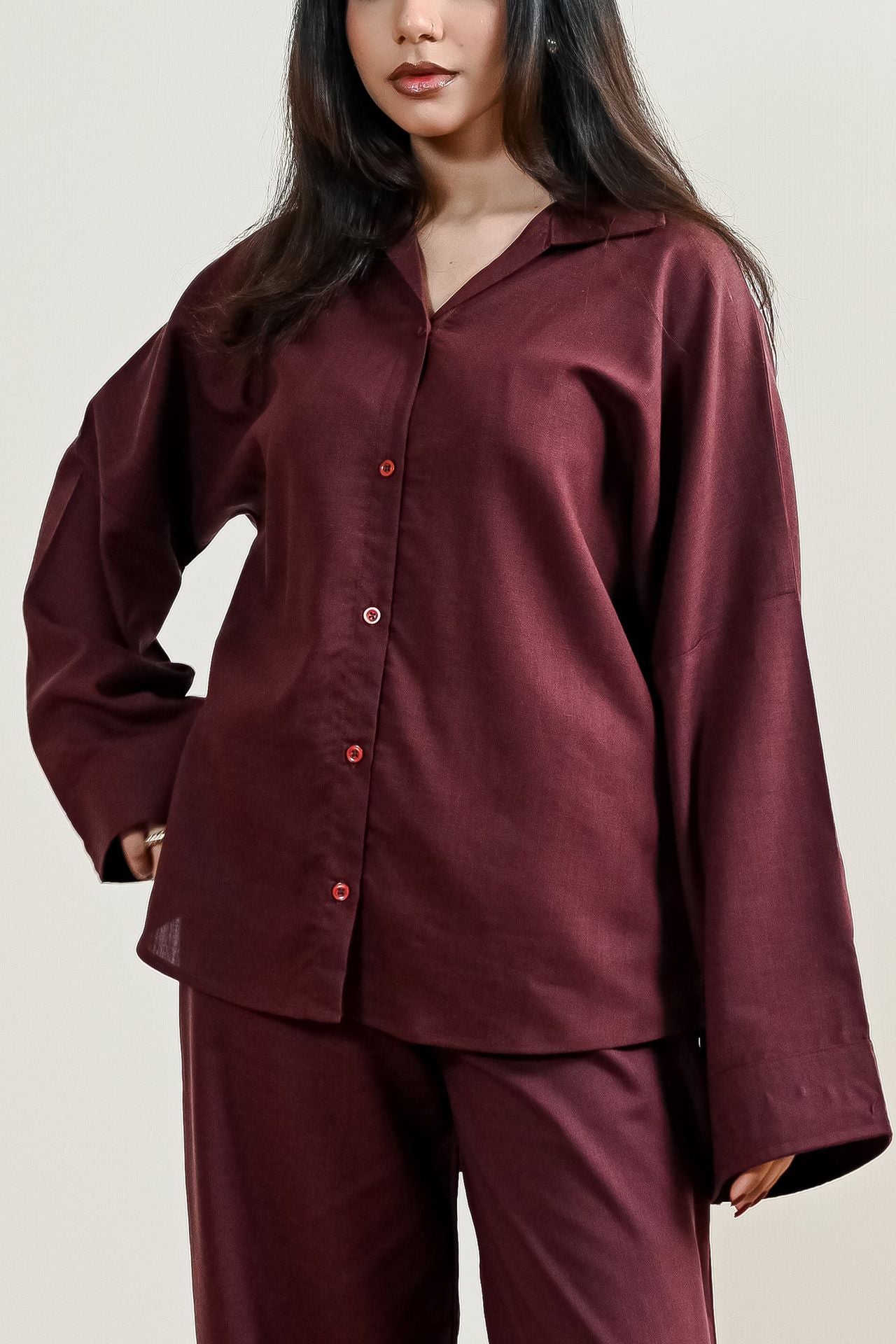 linen Top in Maroon