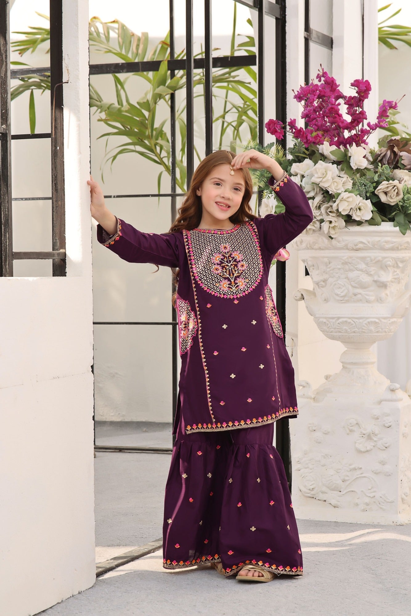 lawn Gharara in Purple