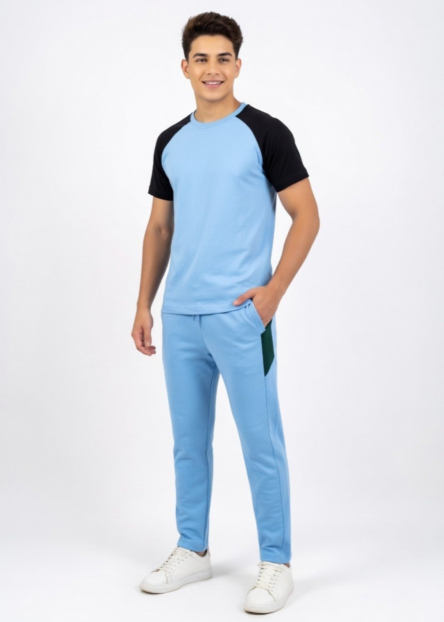 polycotton Tracksuit in Black, sky blue