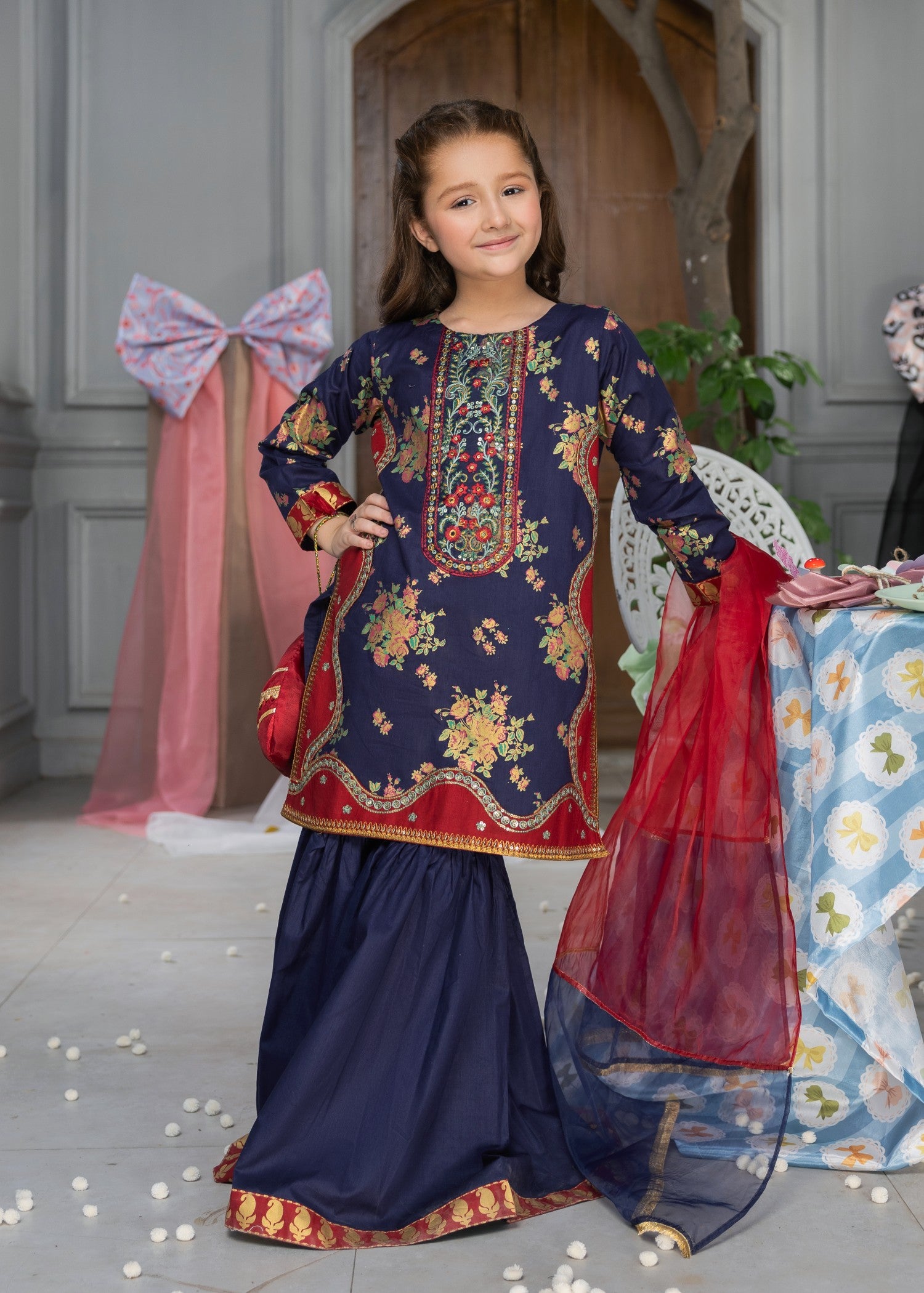 lawn cotton Gharara in Dark blue