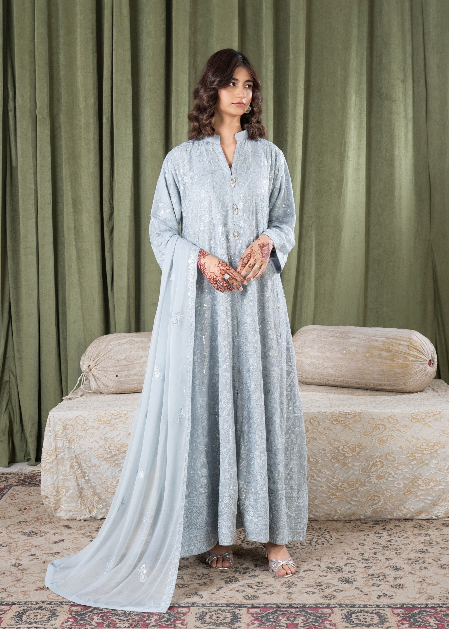bemberg crinkle chiffon Maxi in Light blue