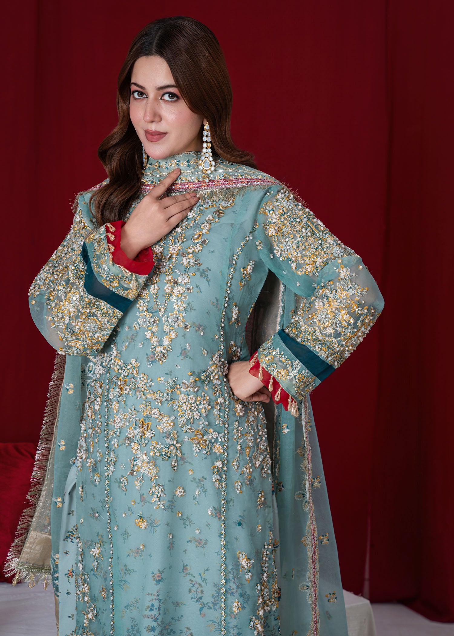 organza Sharara in Sky blue