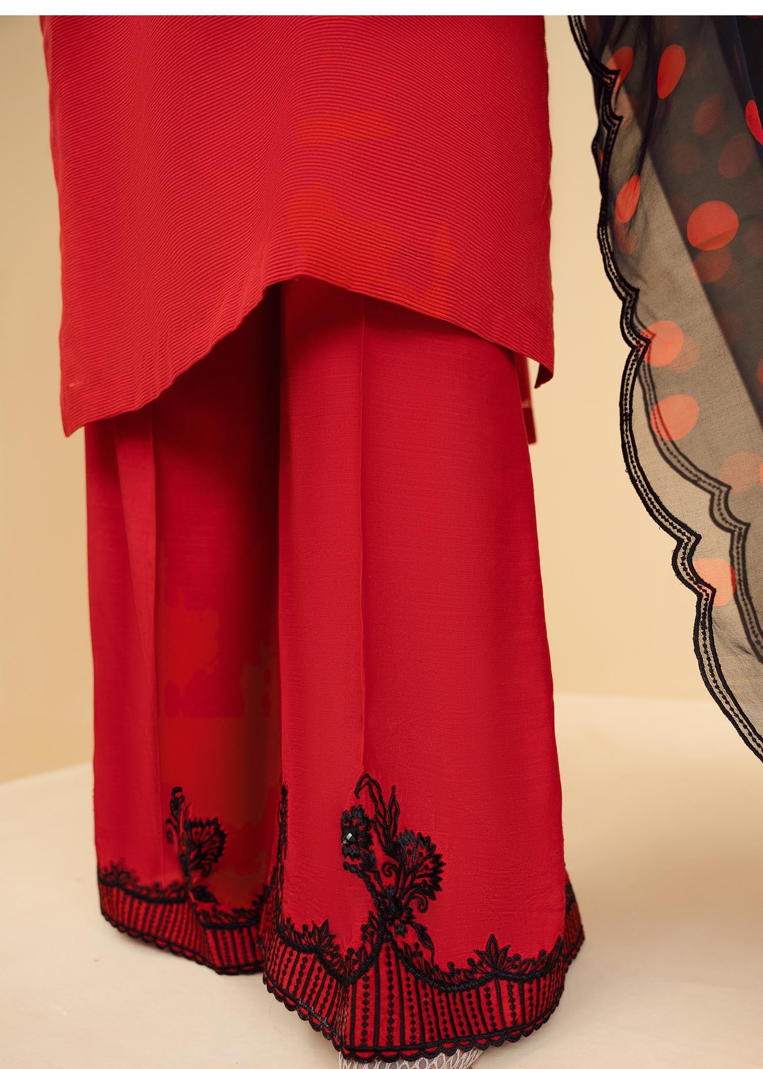 polyester net Kurta Set in Red