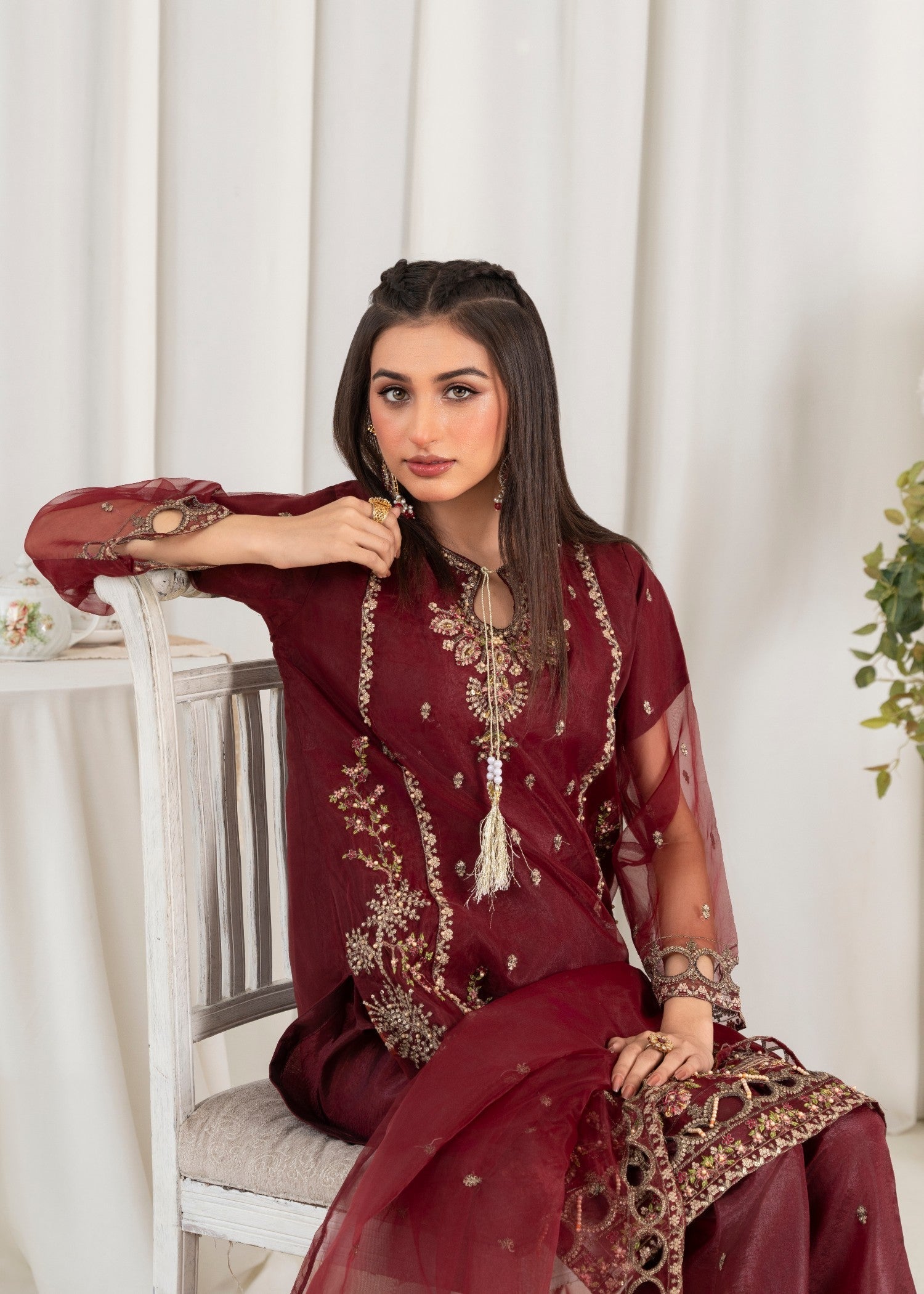 organza Kurta Set in Burgundy