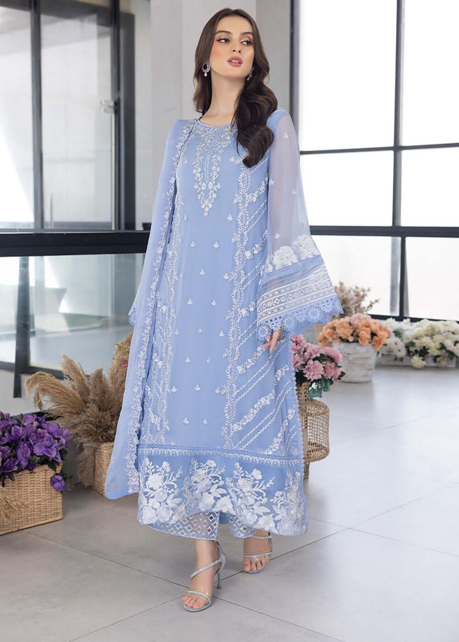 organza Kurta Set in Baby blue