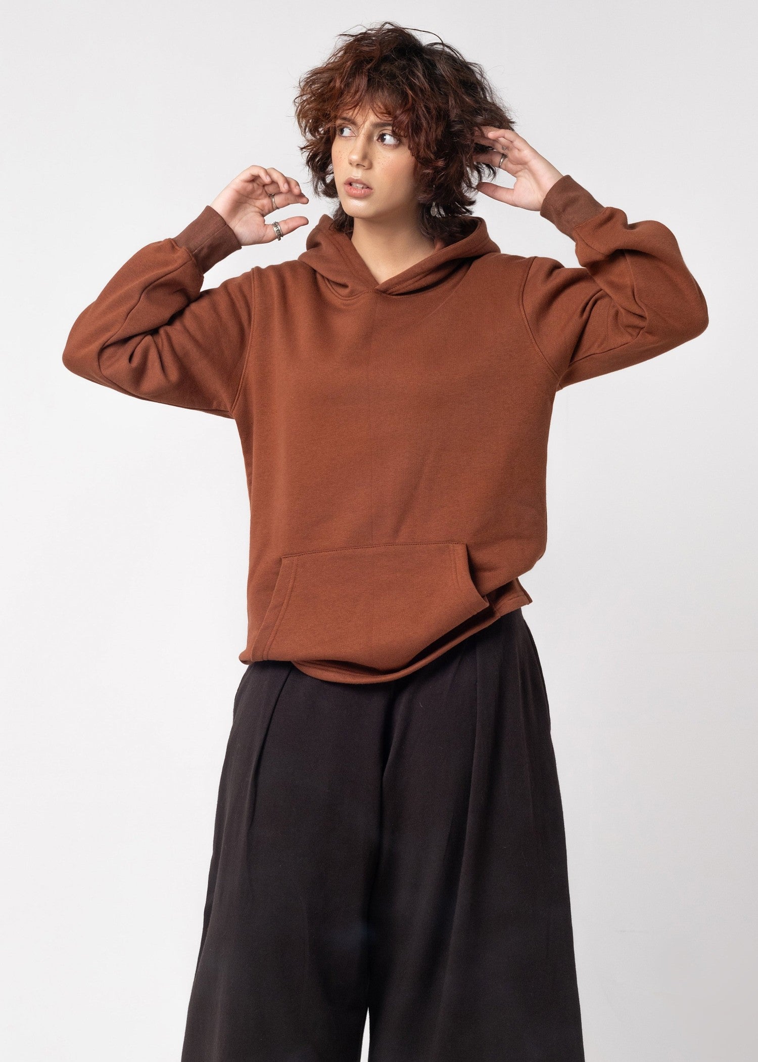 fleece Hoodie in Chestnut brown
