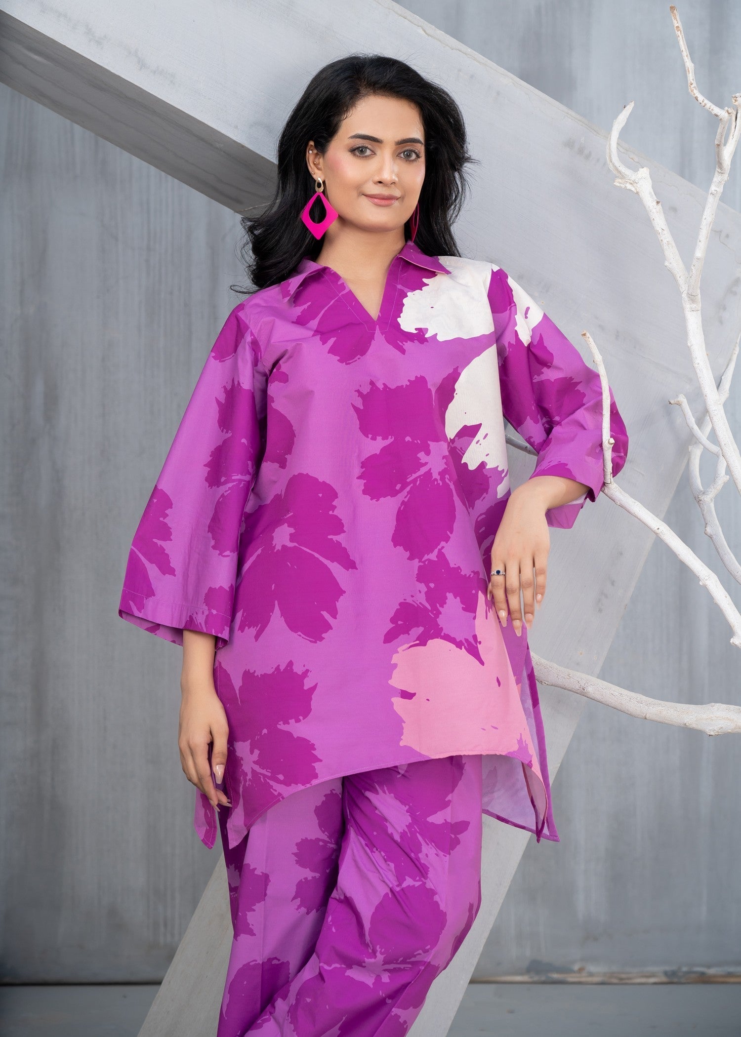 poly lawn Kurta Set in Ultra pink