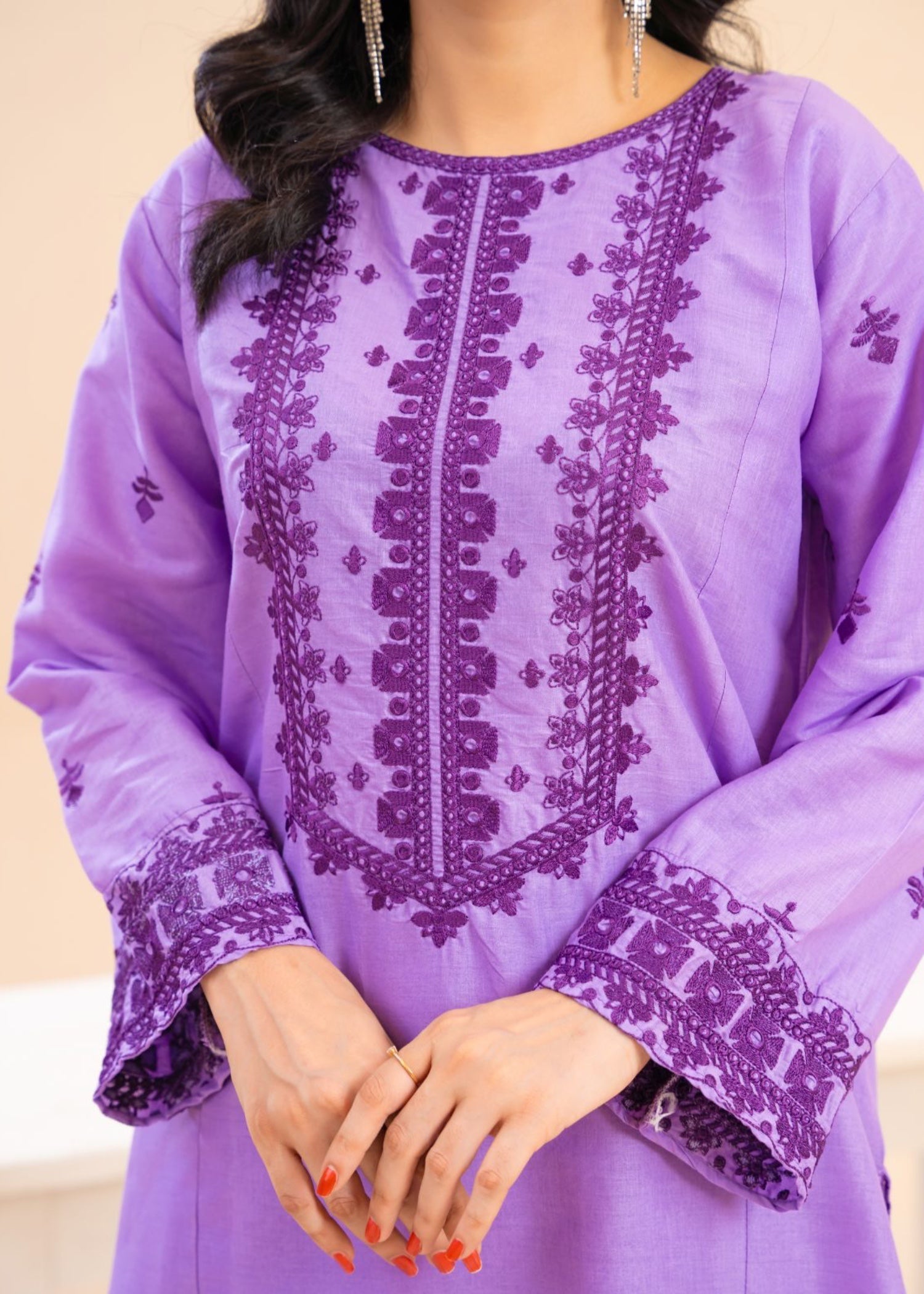 cambric Kurta Set in Heathered lilac