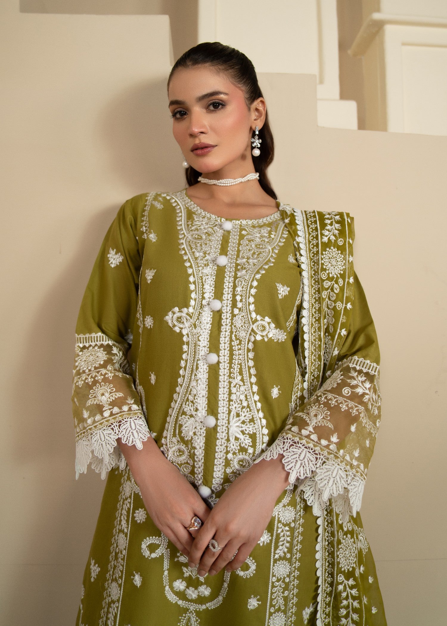 cotton Kurta Set in Olive green