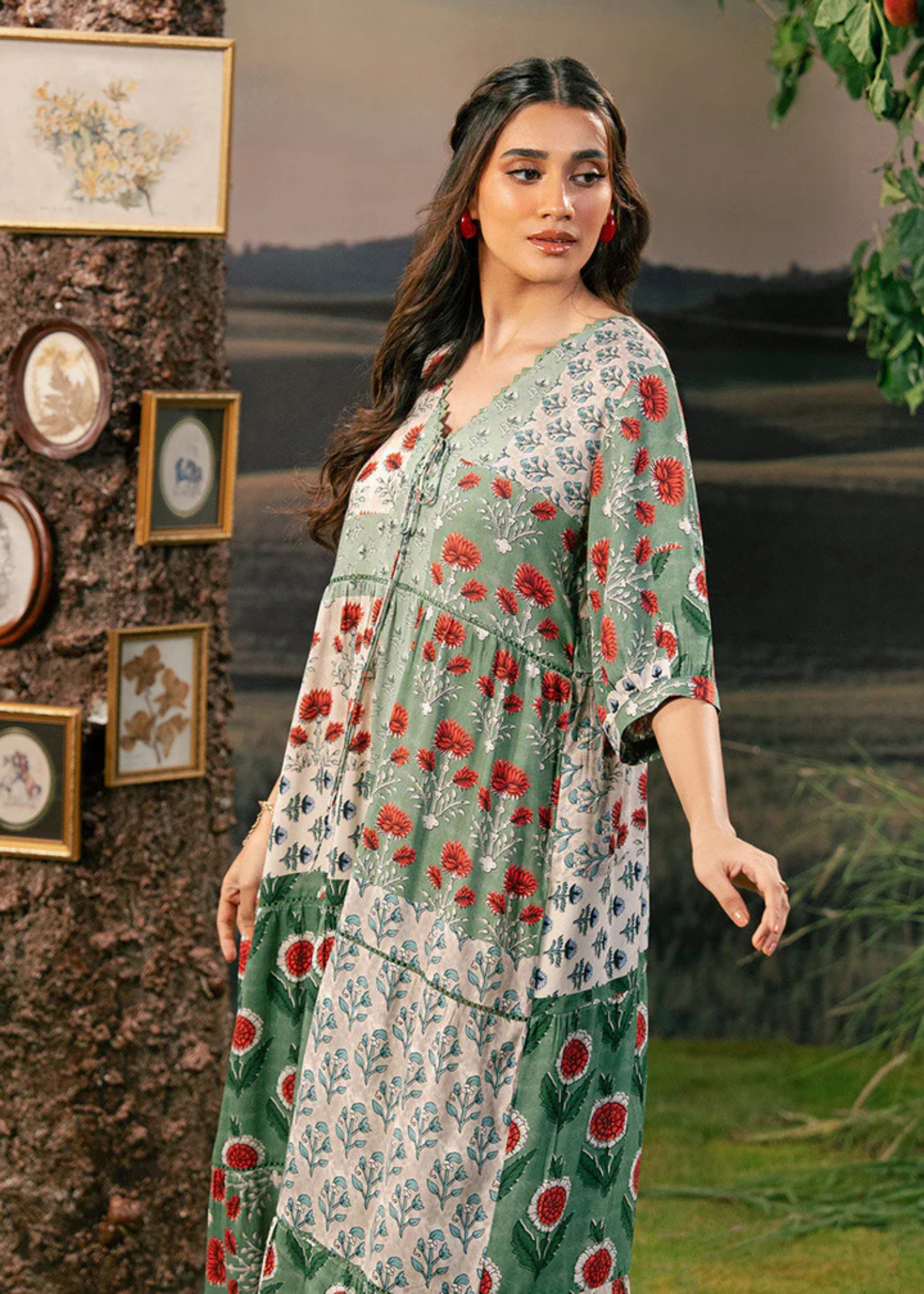 arabic lawn Unstitched in Green