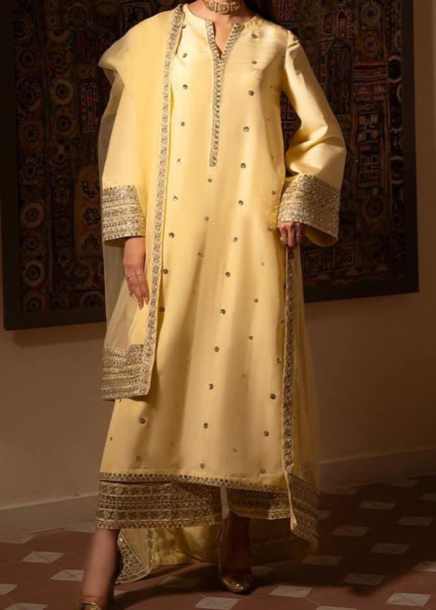 pk raw silk Kurta Set in Lemon